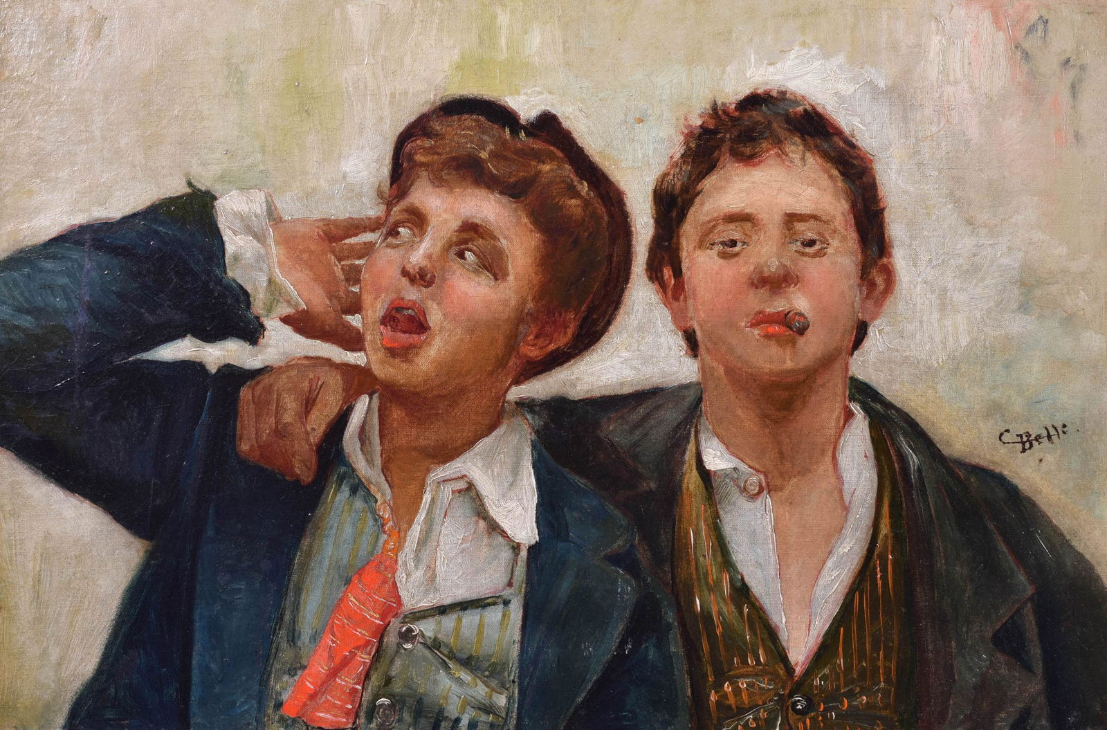 19th C Painting "Street Urchins" (1 of 3)