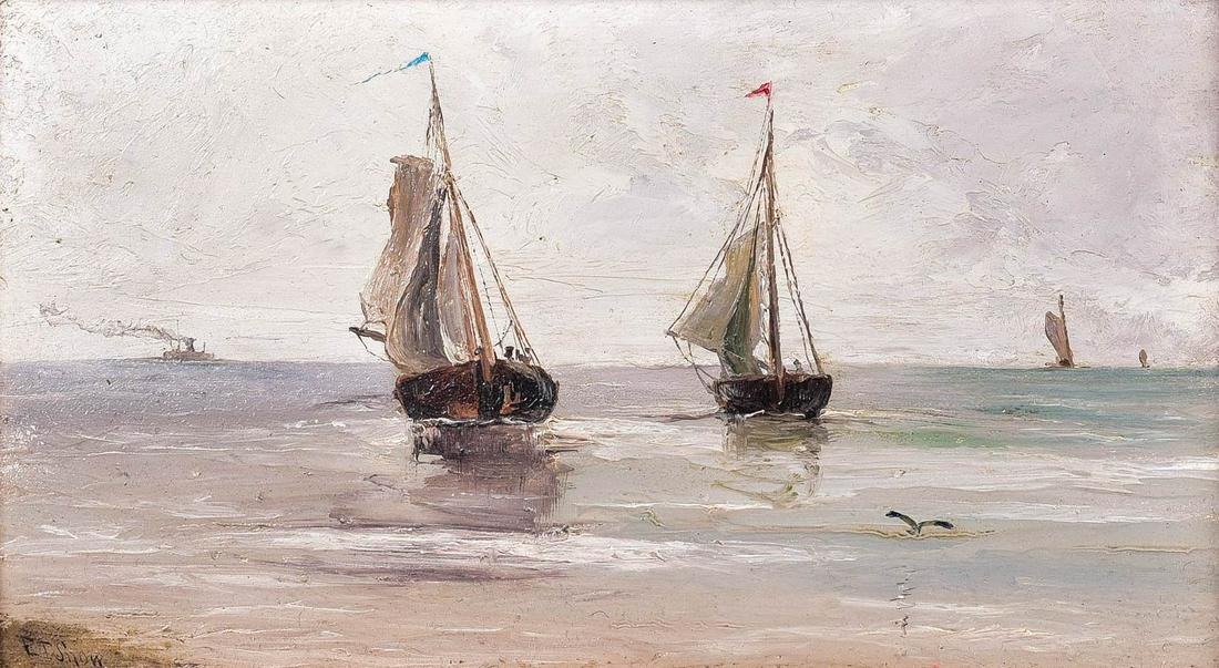19th C Marine Painting w/Sailboats (1 of 3)