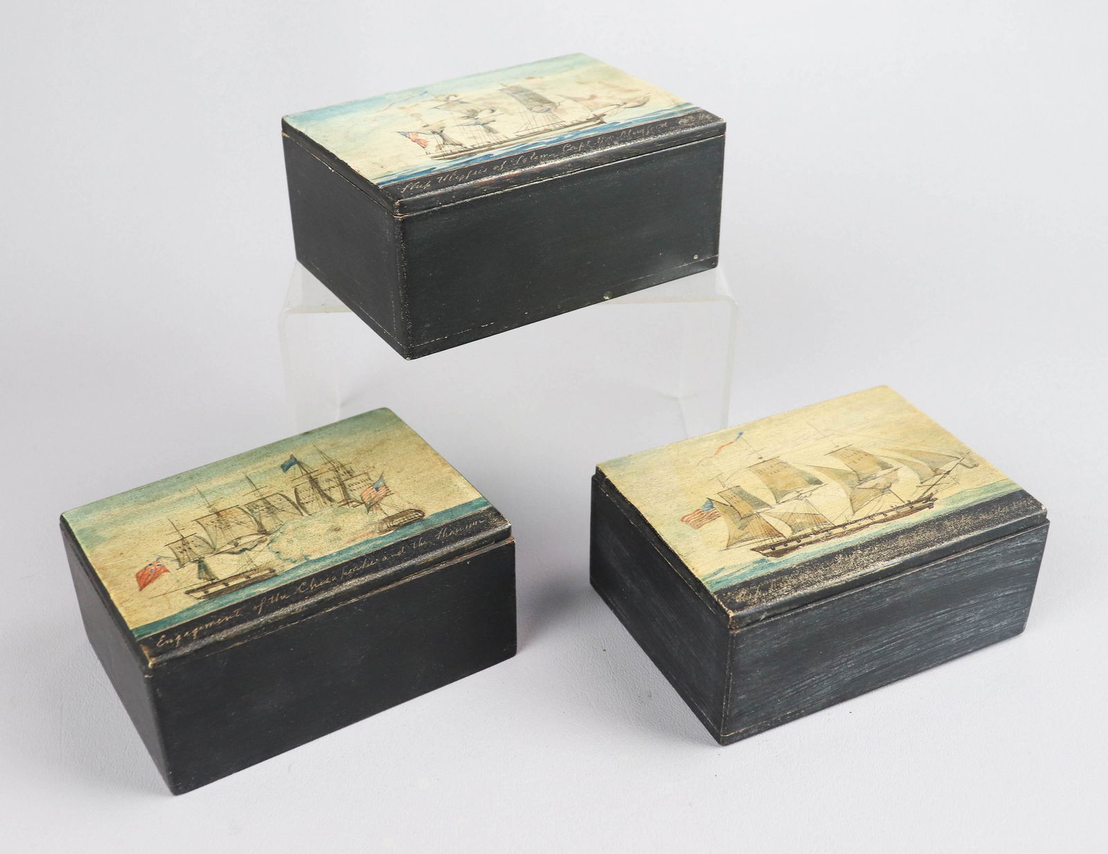 (3) Hand Painted Wood Trinket Boxes (1 of 1)