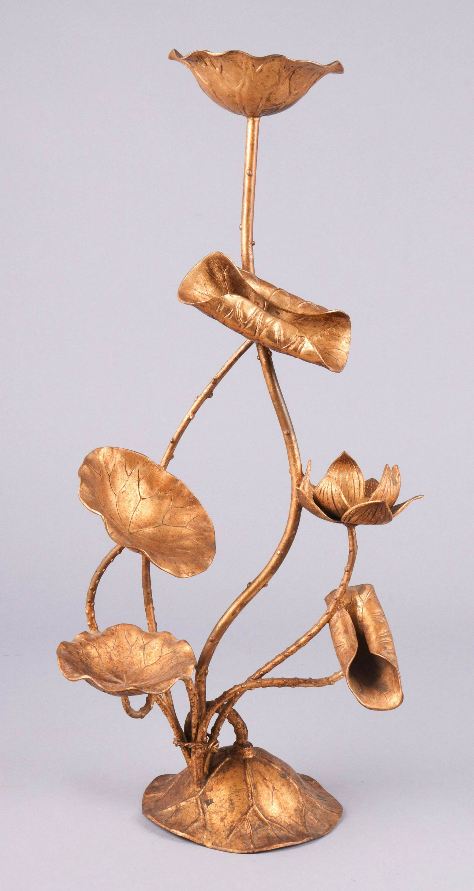 Oskar Hansen Style Gilt Lotus Candlestick (1 of 1)