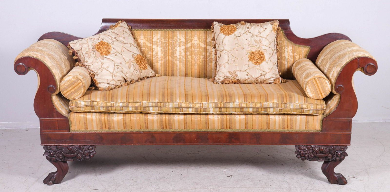 Carved mahogany Federal sofa with scrolled arms (1 of 1)
