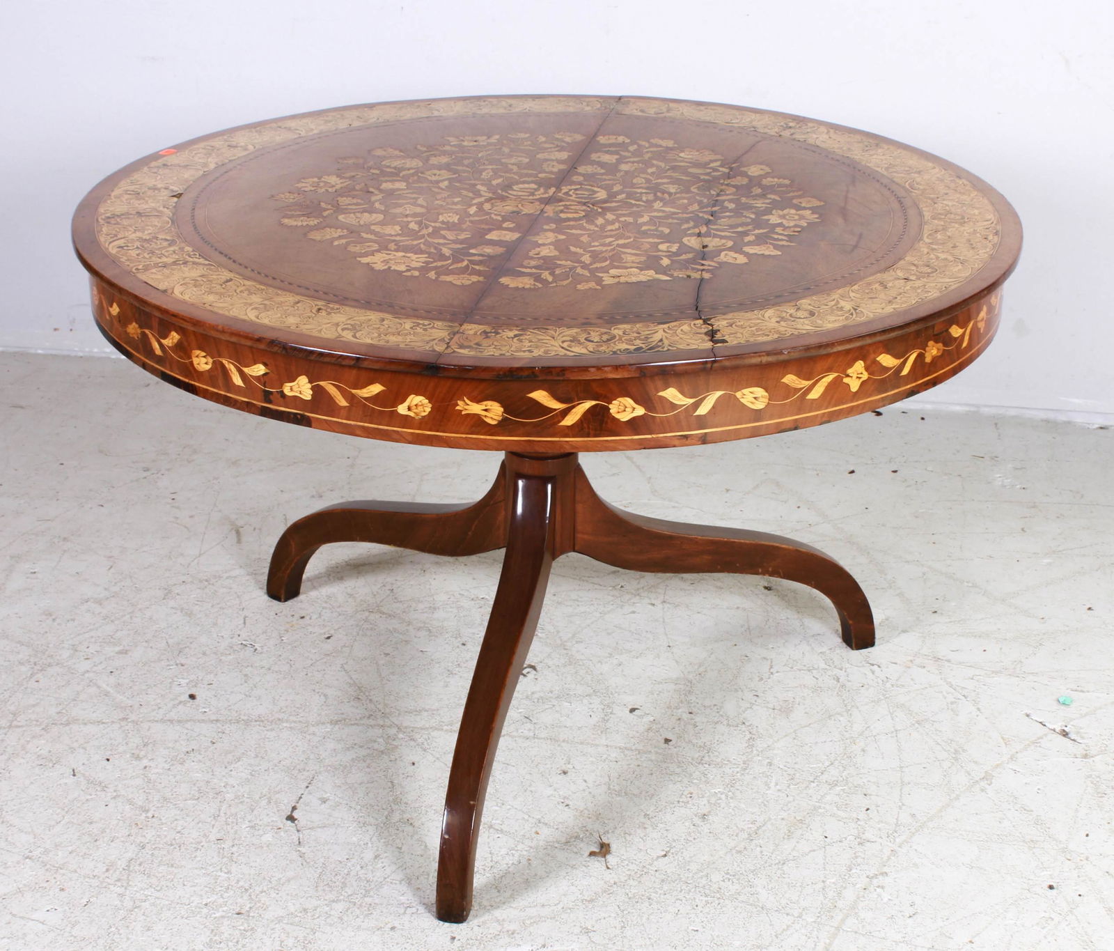 Round Marquetry Inlaid Regency Style Center Table (1 of 9)