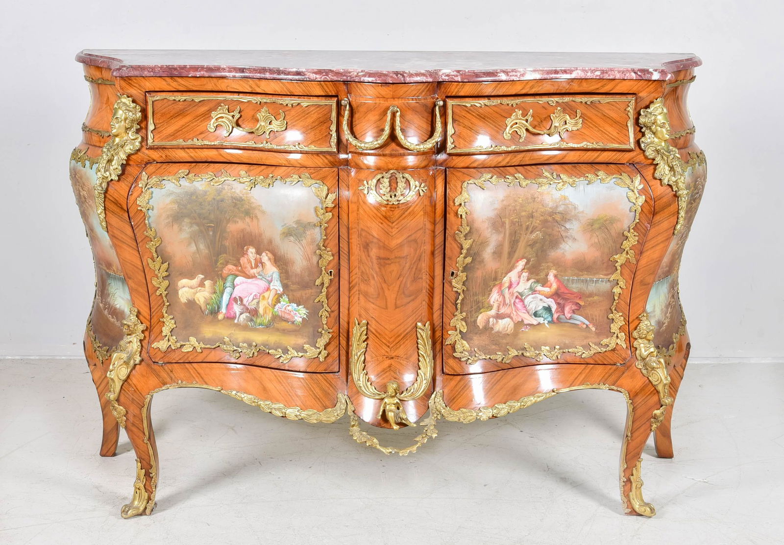 French style paint decorated marbletop bombe commode (1 of 20)