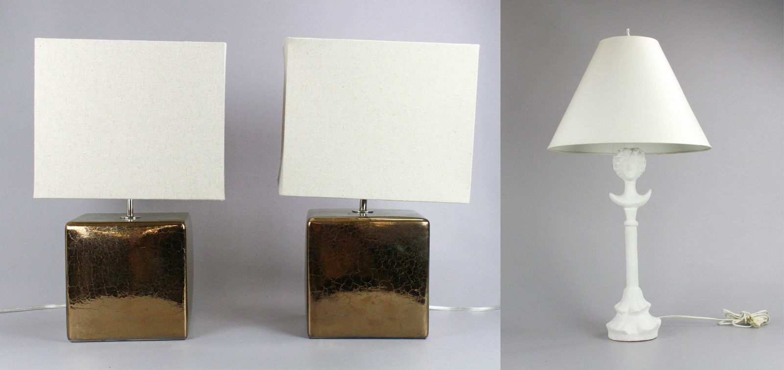 Pair West Elm crackled gilt painted table lamps (1 of 3)