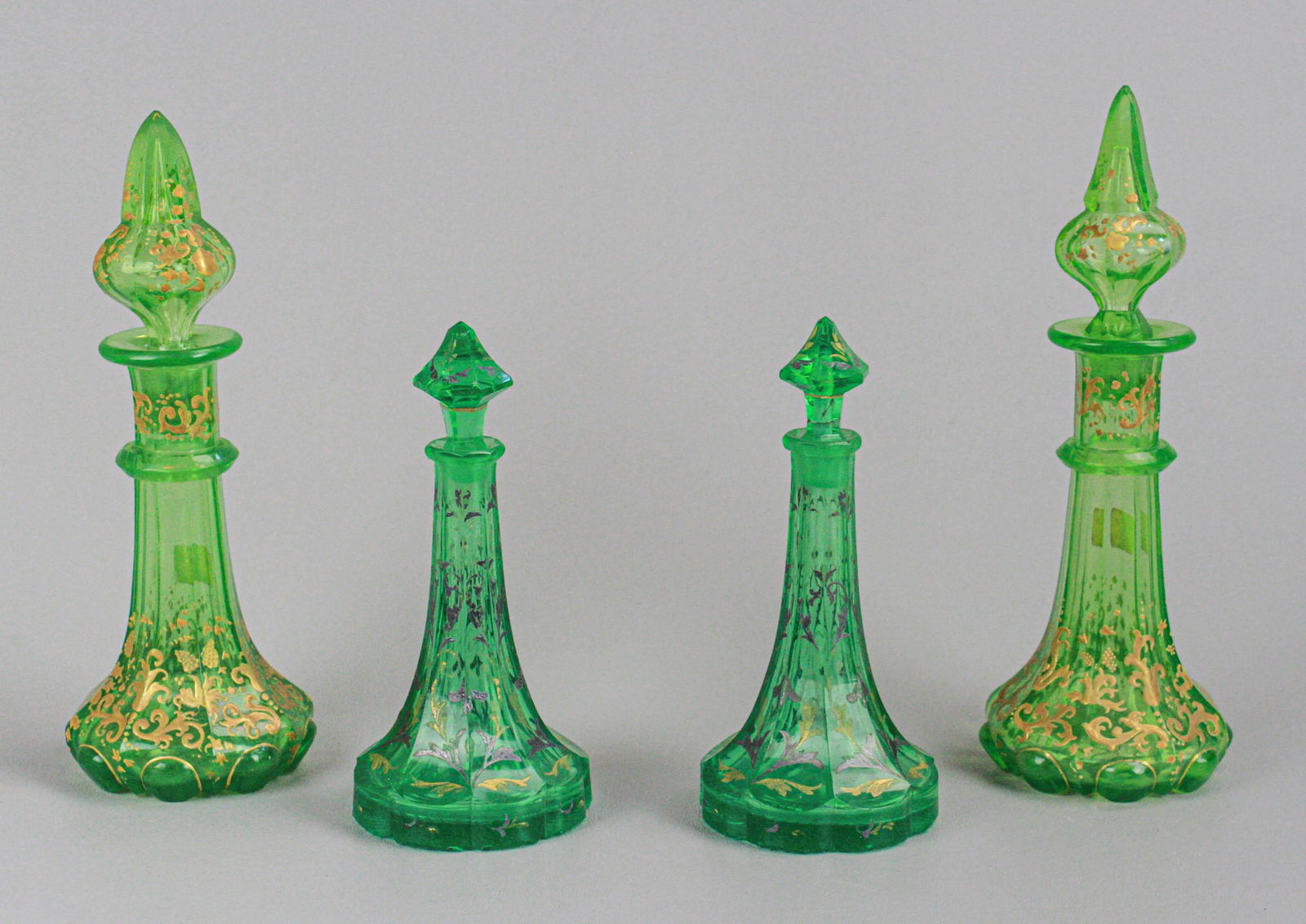 (2) Pair Green Glass Cologne Scent Bottles (1 of 1)