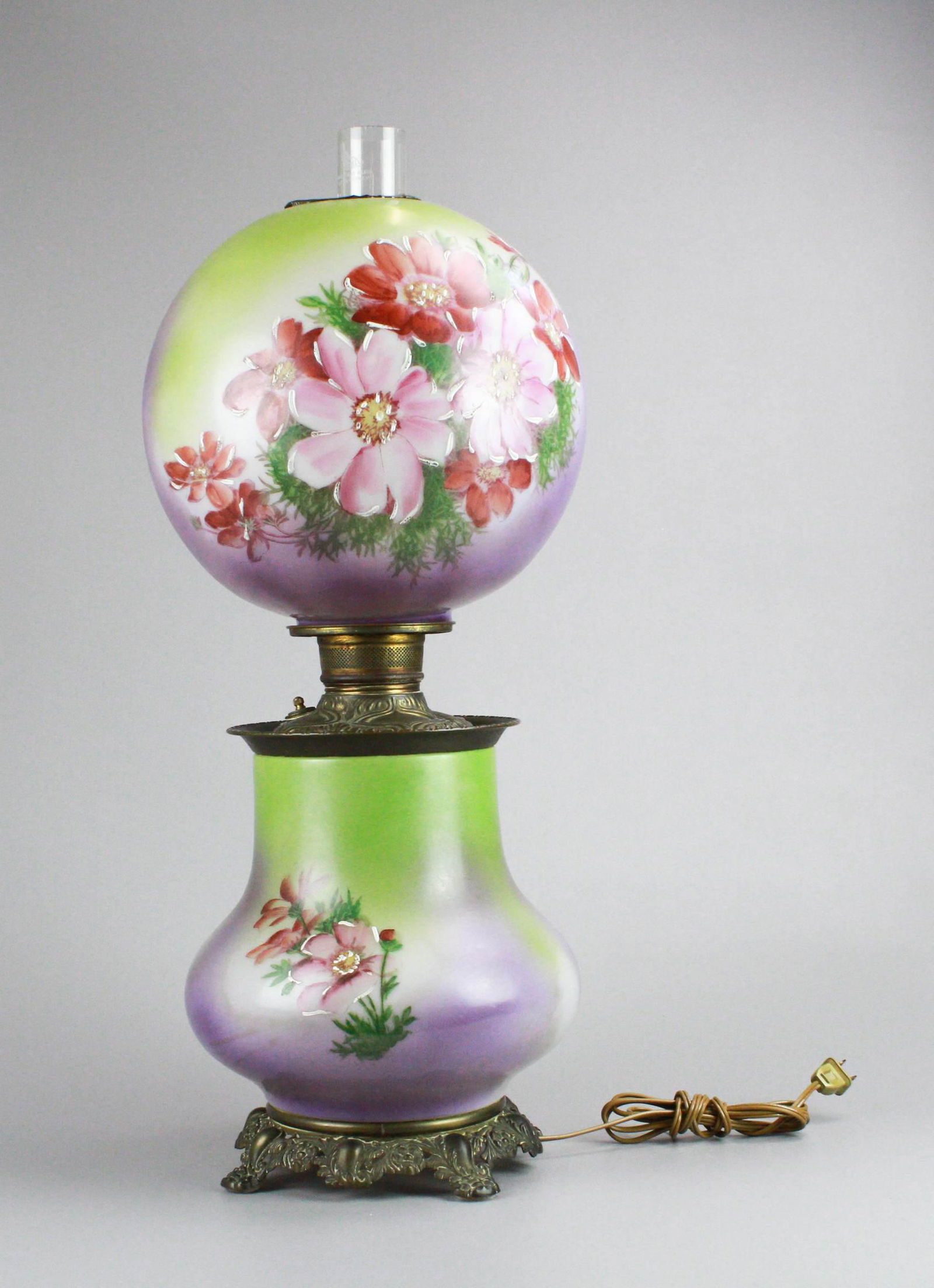 Victorian GWTW Floral Painted Lamp (1 of 3)