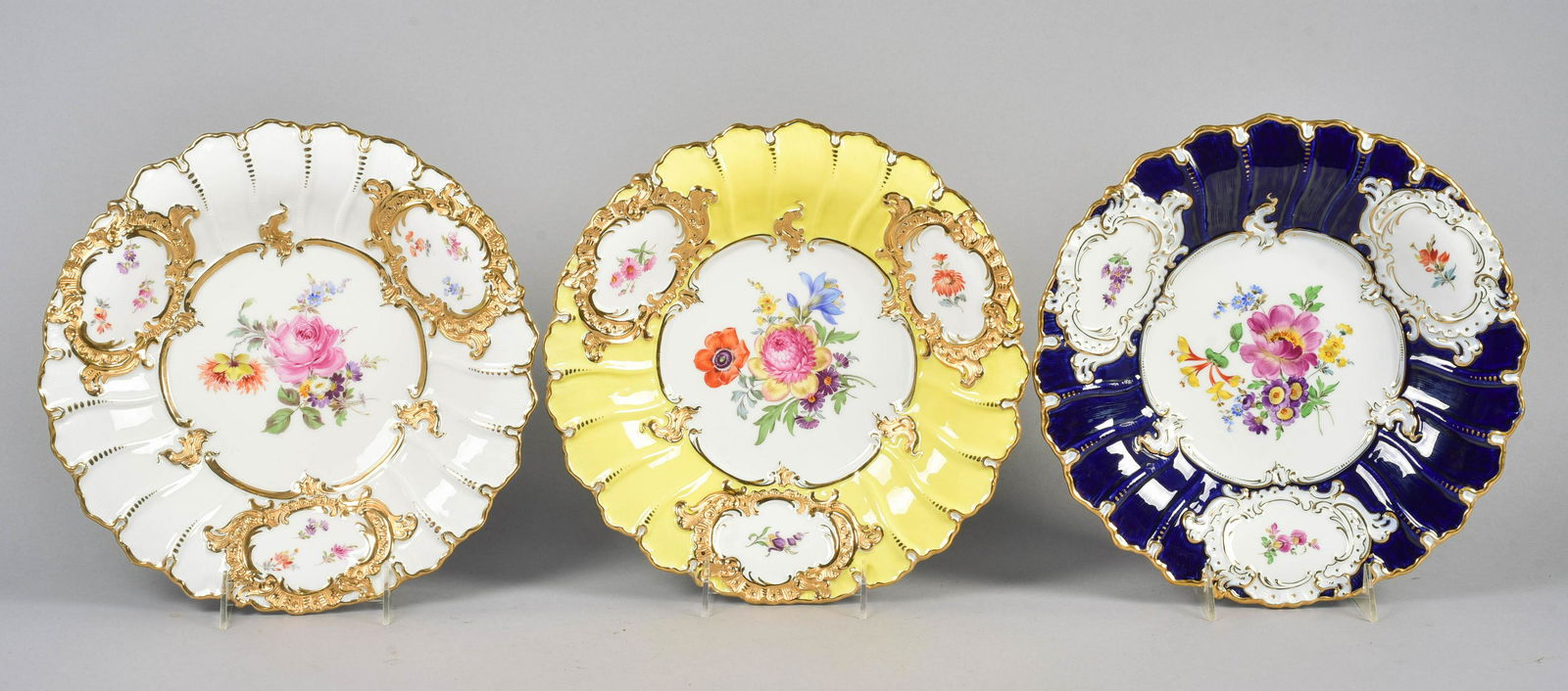 (3) Meissen Flora & Gilt Decorated chargers (1 of 8)