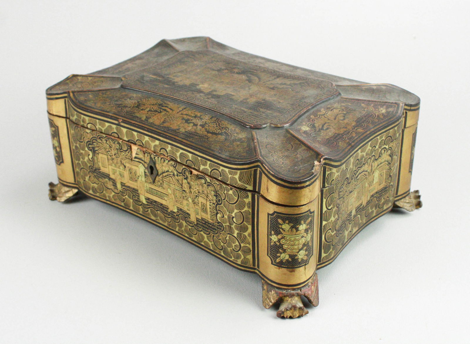 19th C Chinese Black Lacquered Divided Box (1 of 9)