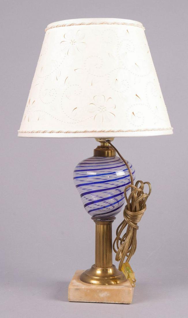 Cobalt and White Latticino Oil Lamp (1 of 1)