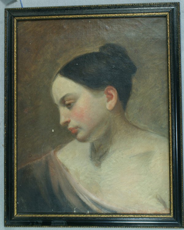 Fraizer, American, 19th c, o/c, Portrait of a Youn: Fraizer, American, 19th c, o/c, Portrait of a Young Girl, o/c, 14" x 18", inscribed verso "Painted by Fraizer, the American artist, in Paris, From the Model, in 1836. Presented by F. to his Friend and