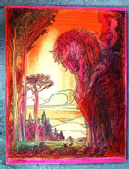 Ernst Fuchs, 20th century, Austrian School, "Wor: Ernst Fuchs, 20th century, Austrian School, "World Heritage" Color Lithograph, to accompany the United Nations stamp issue, 1984, numbered 805/1000, with print documentation from the United Nations, 1