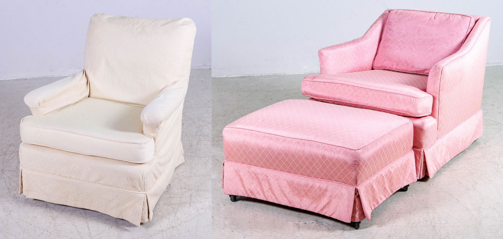 Pink Upholstered Armchair, Ottoman and Chair (1 of 3)