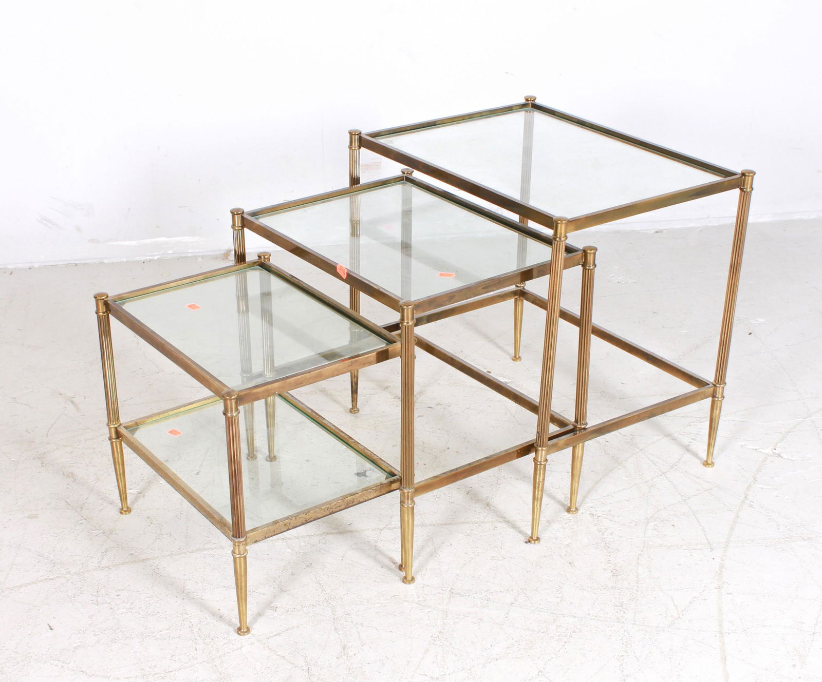 (3) Regency style Brass glass top nesting tables (1 of 4)