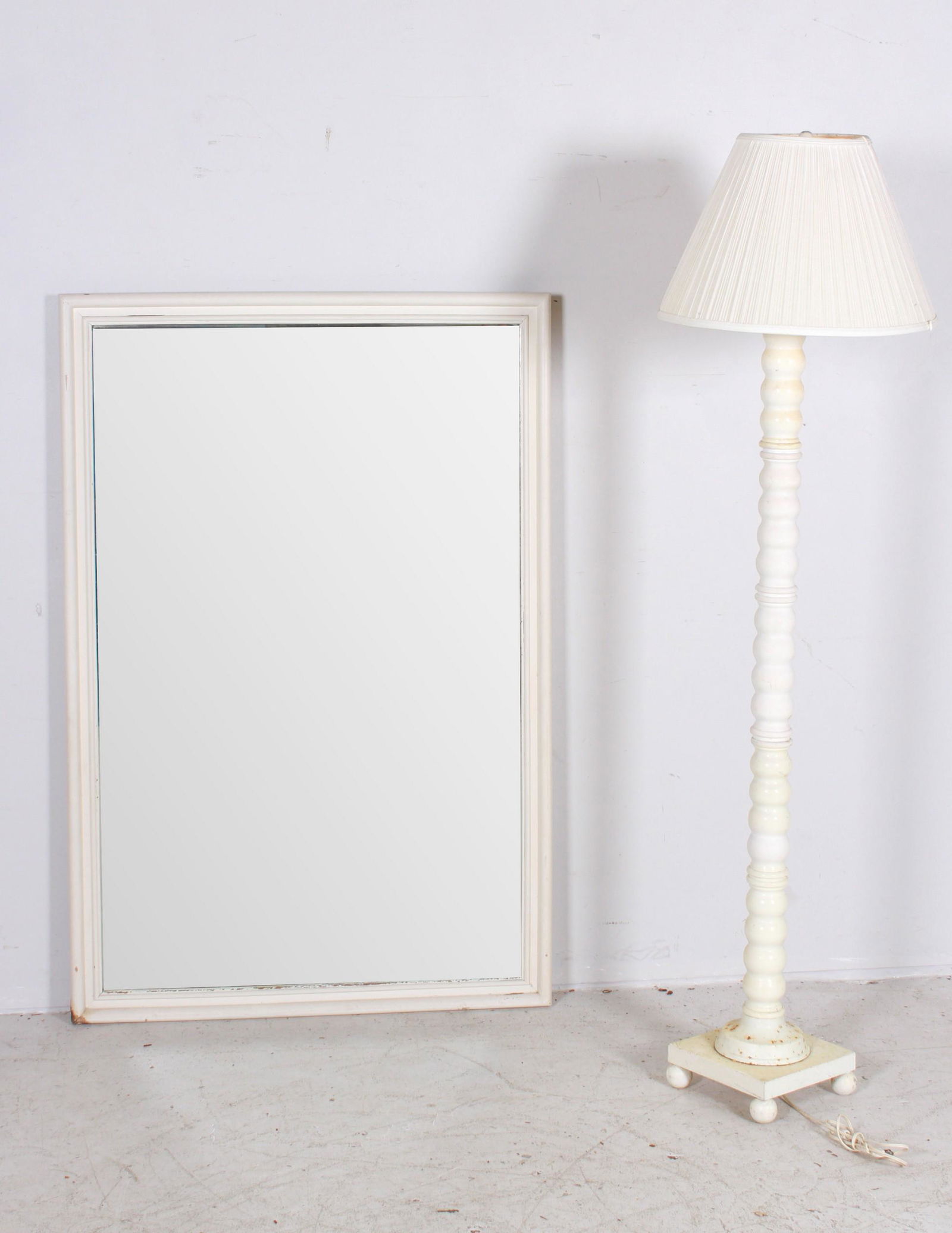 White painted mirror, white painted metal floor lamp (1 of 1)