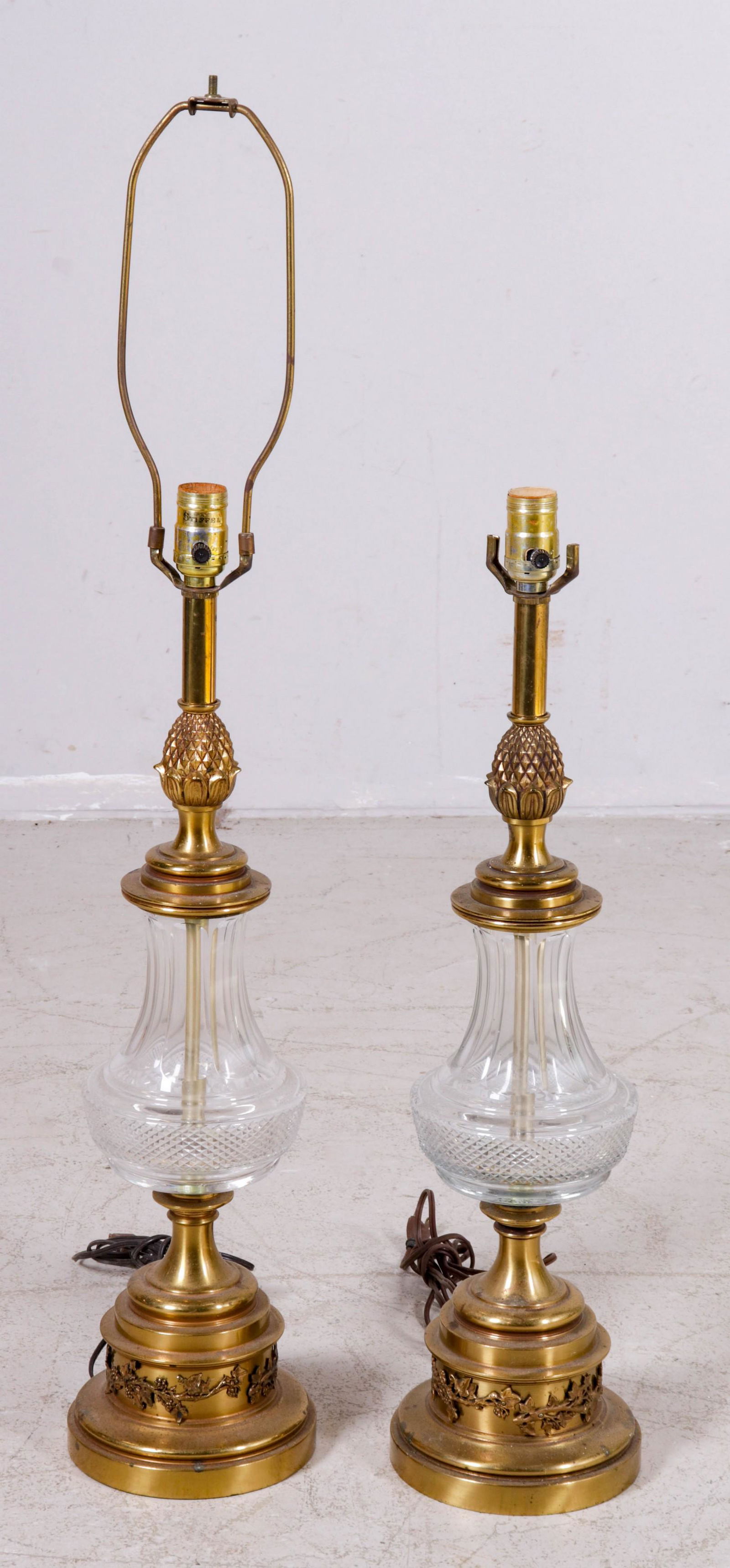 Pair Stiffel Regency style cut glass and brass table (1 of 1)