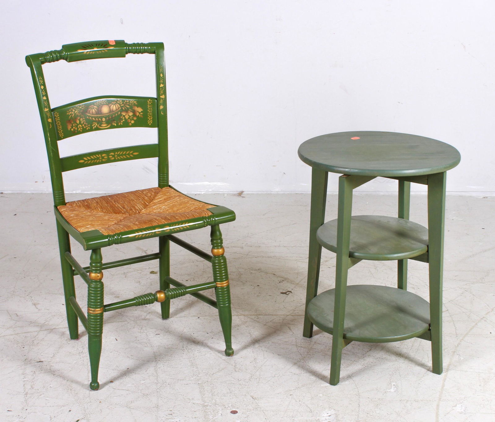 Hitchcock side chair, 3-tier green painted stand (1 of 1)