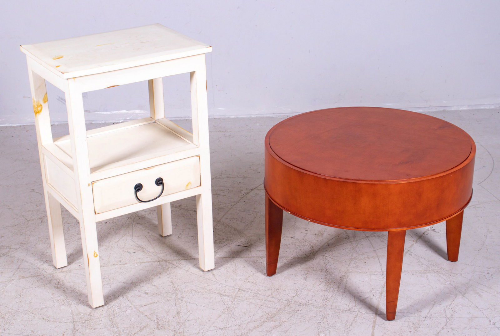 Walnut finished side table, white two tier side table (1 of 1)