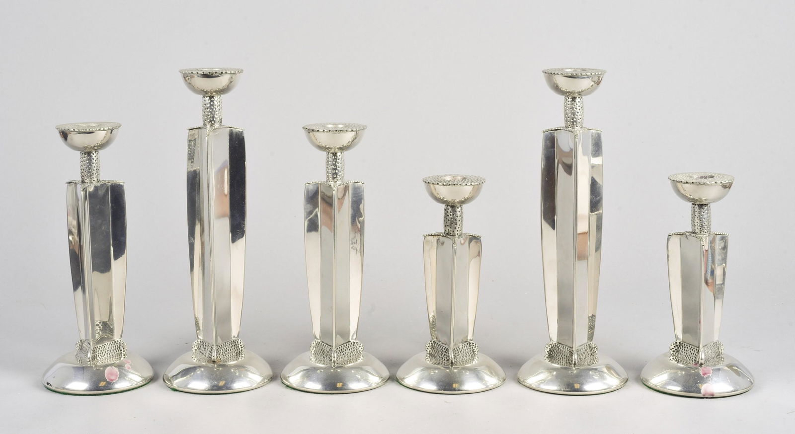 (3) Pair modernist pewter candlesticks (1 of 3)