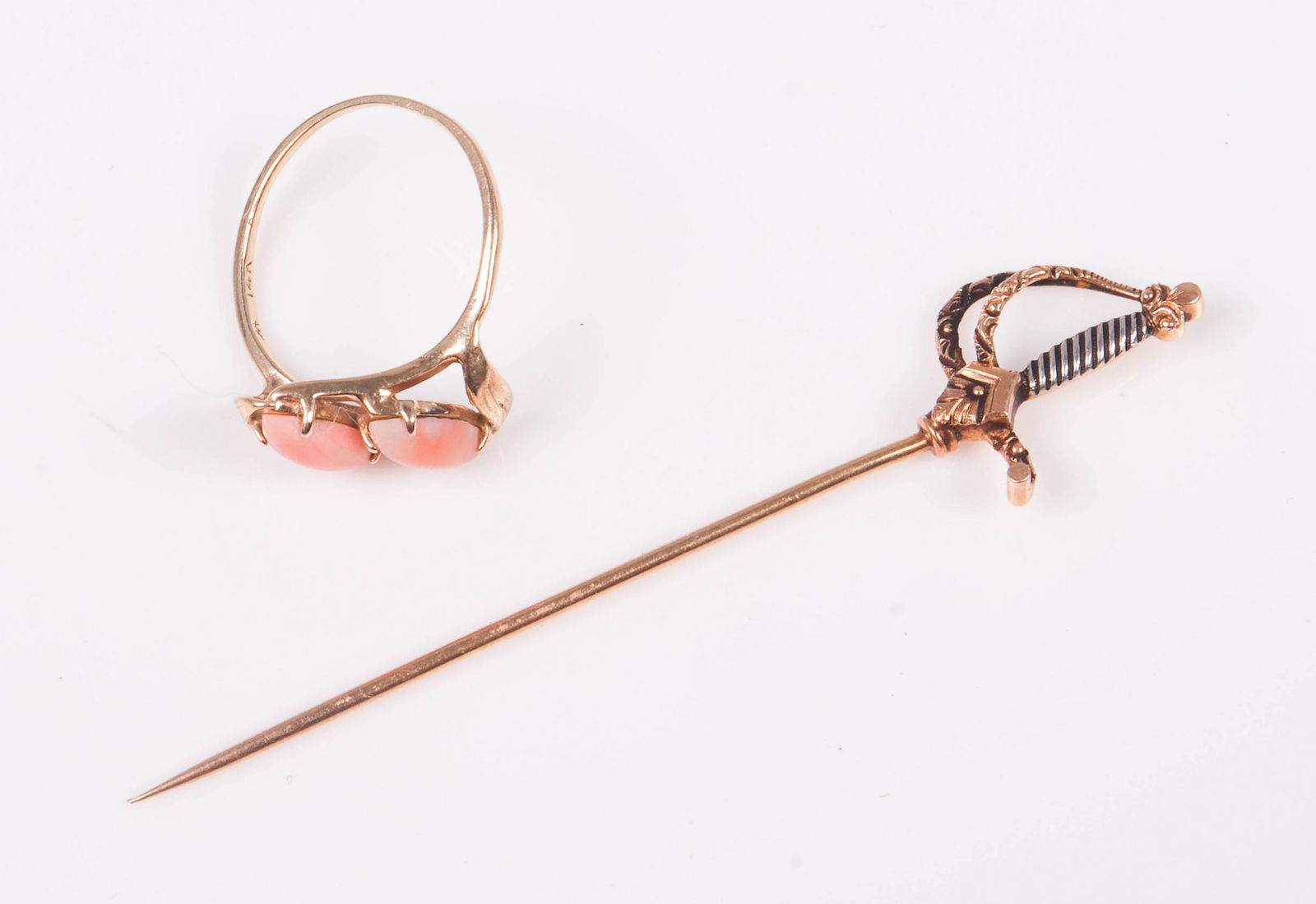14K Stick Pin and 14K Coral Ring (1 of 5)
