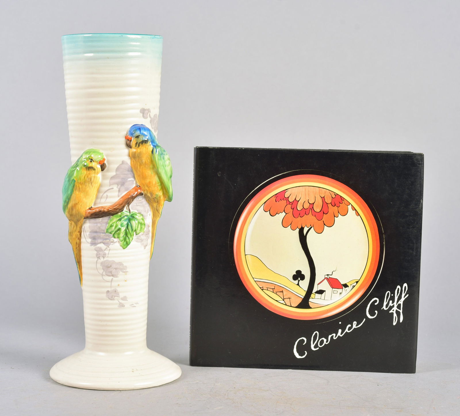 Mid 20th C Clarice Cliff Budgie Vase (1 of 3)
