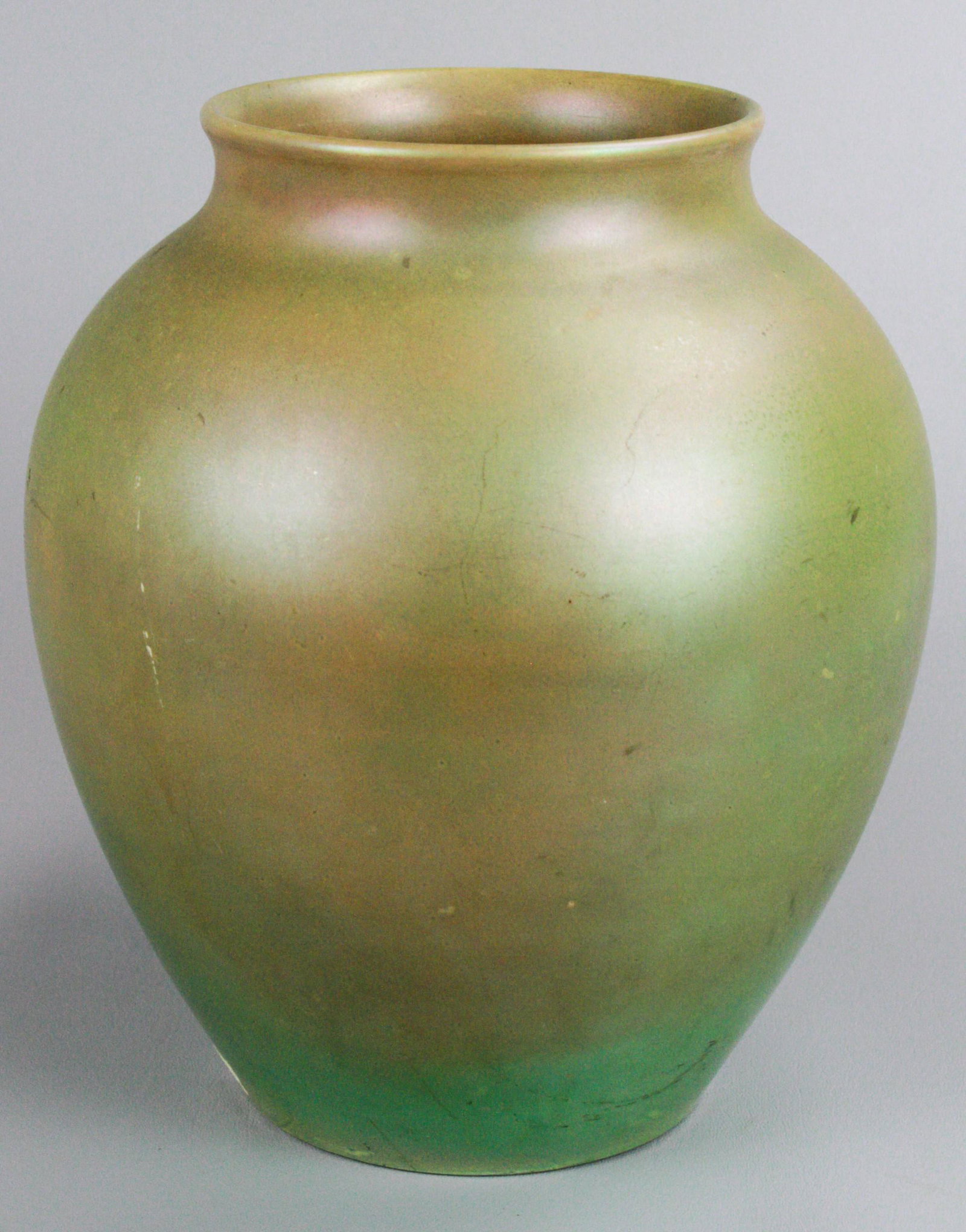 Moorcroft Green Lustre Vase: Moorcroft green lustre vase, 10-1/2" H, matte lustre to higher lustre surround