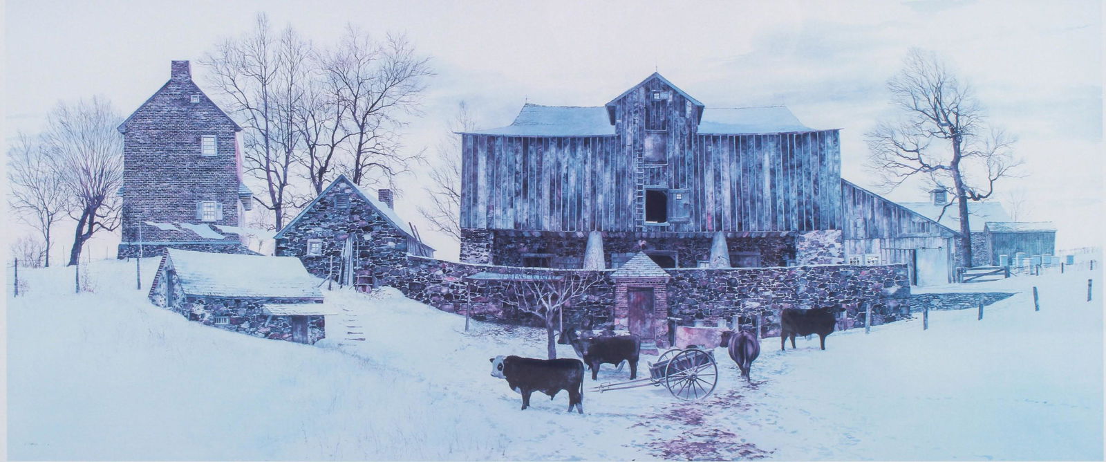 Peter Sculthorpe Print "Bull's Eye": Peter Sculthorpe (American, b 1948) PA artist, print "Bull's Eye", lithograph on paper, pencil signed "P. Sculthorpe", edition 381/500, 14-3/4" x 35" image, good condition