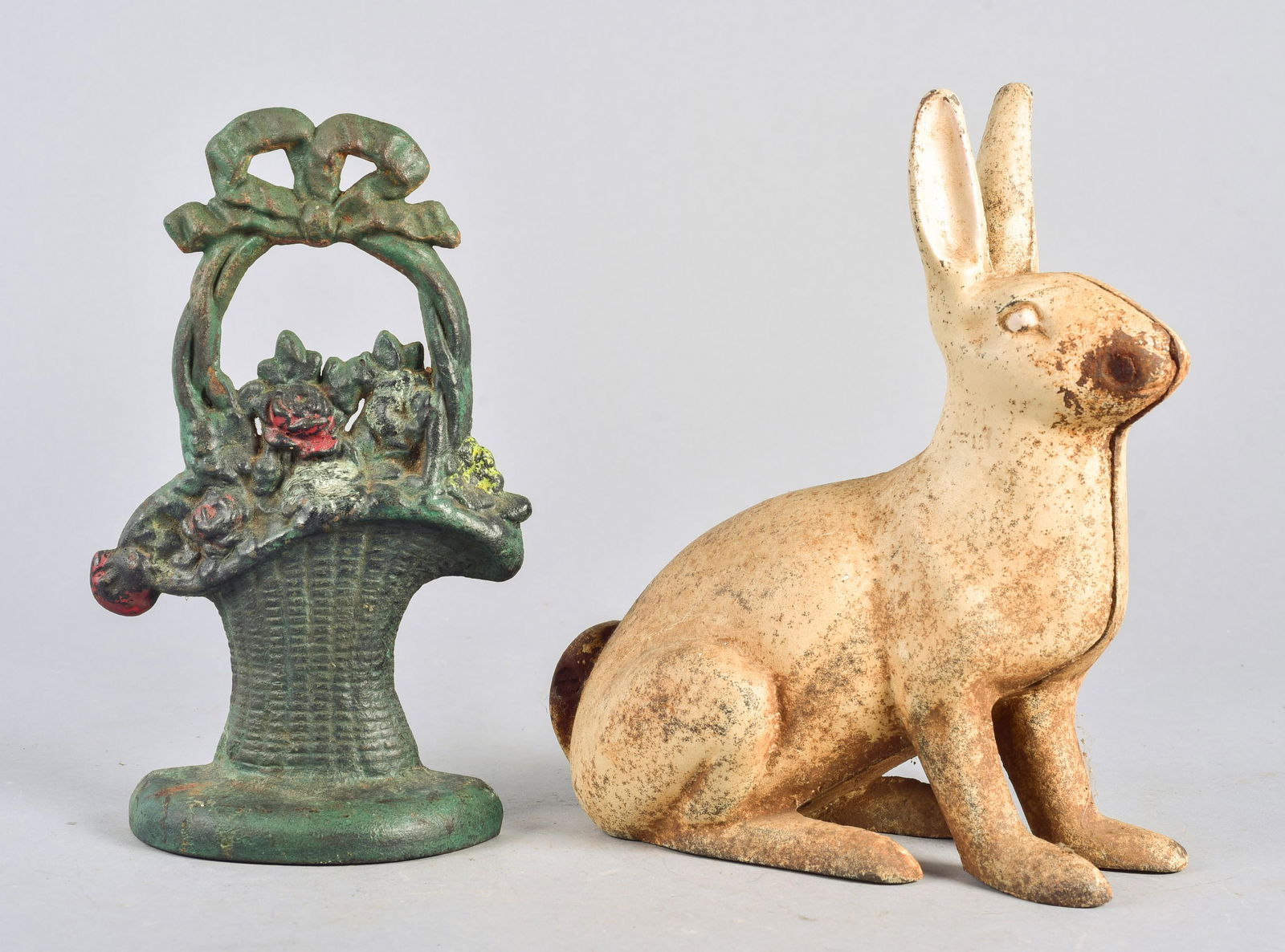 (2) Cast Bunny Doorstop and Hubley Flower Basket (1 of 3)