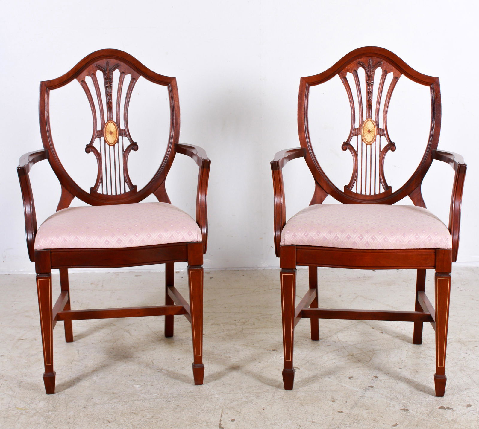 Pr Inlaid Mahogany Hepplewhite Style Armchairs (1 of 3)