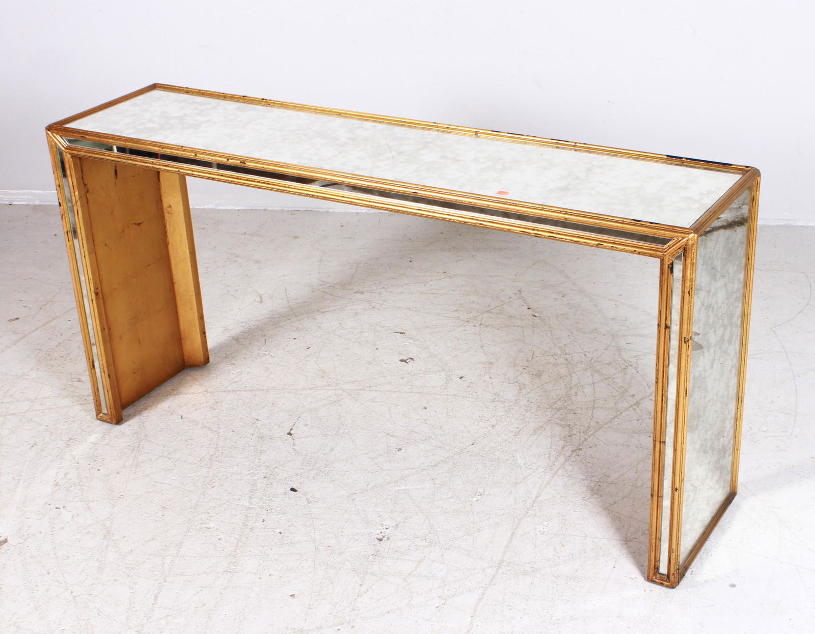Bernhardt eglomise mirrored and distressed gilt console (1 of 2)