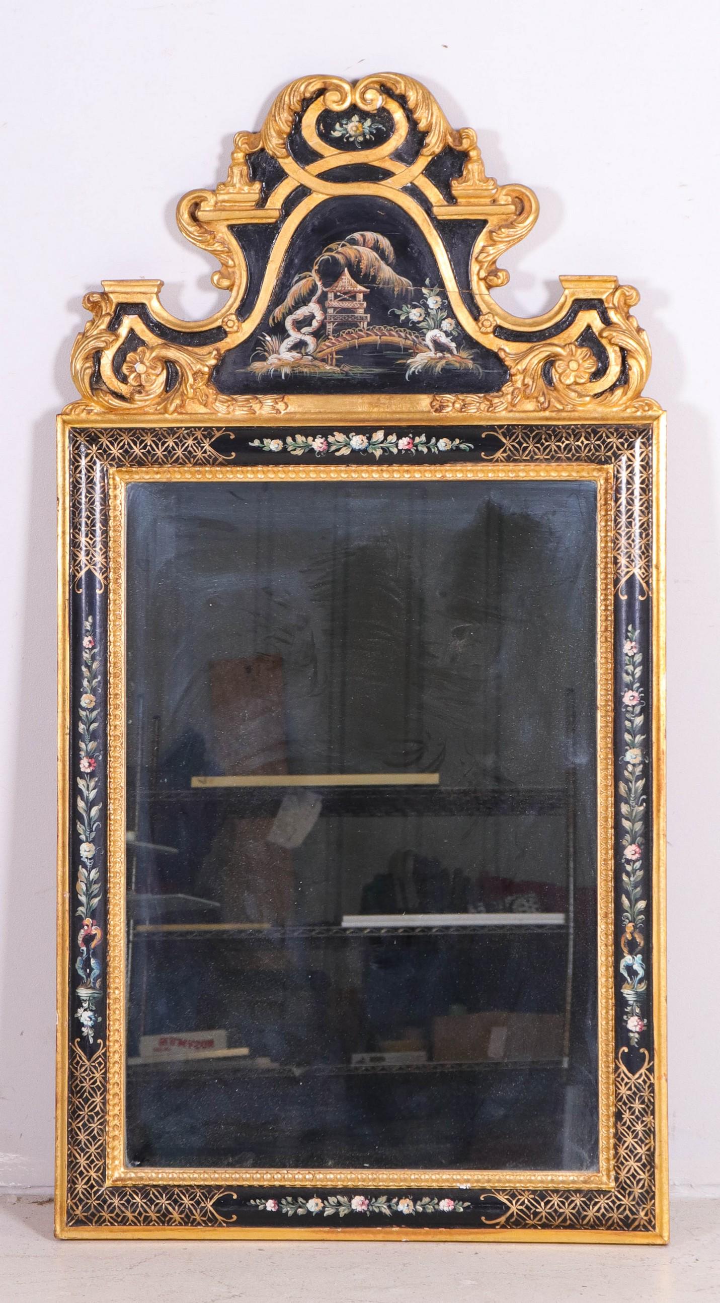 Chinoiserie paint decorated hanging wall mirror (1 of 3)