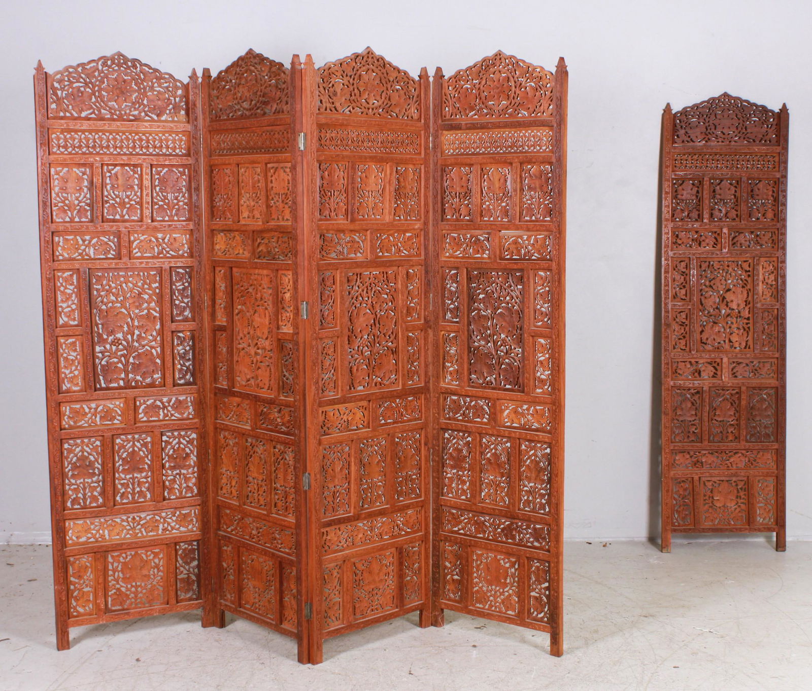 Indian pierced carved 5-panel screen (1 of 3)