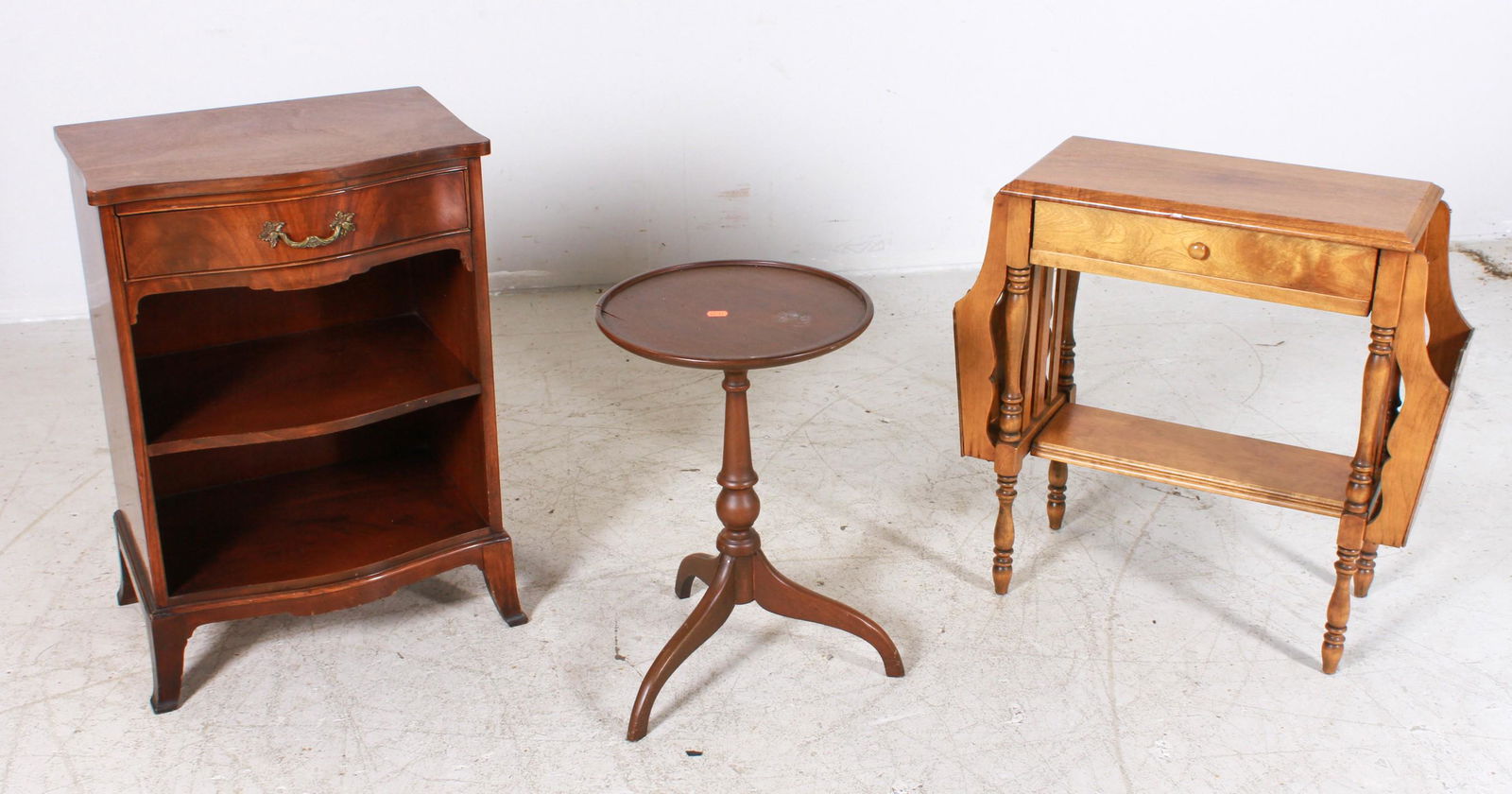 Walnut candle stand, Mahogany lamp table, magazine rack (1 of 1)