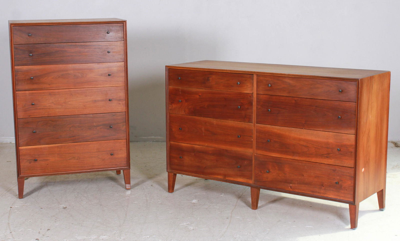 Modern Design walnut dresser and high chest (1 of 2)