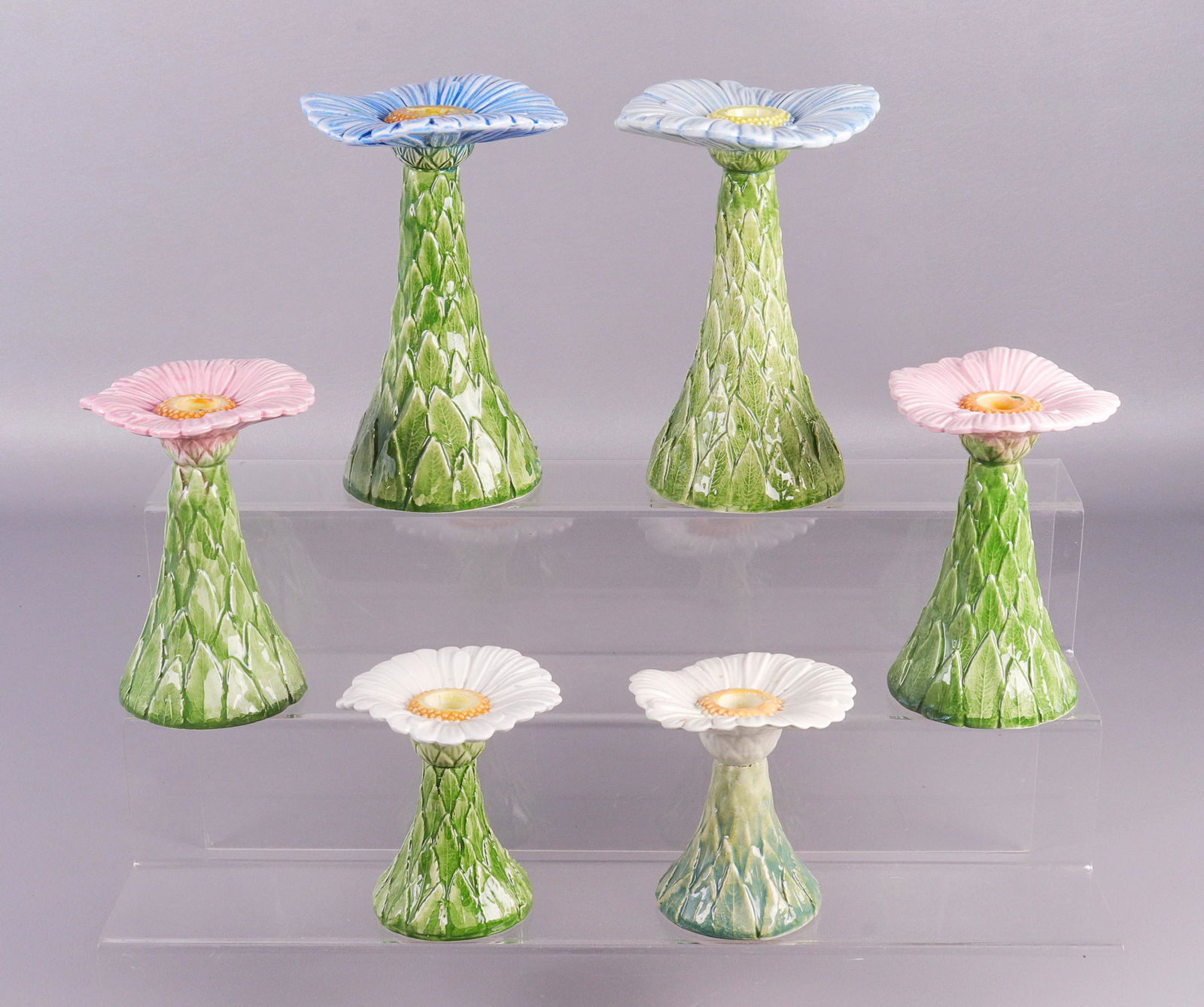 (6) Floral Form Majolica Style Candlesticks (1 of 1)