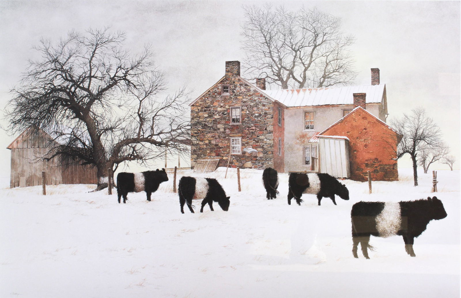 Peter Sculthorpe "Huff Church Road": Peter Sculthorpe (American, b 1948) PA artist, "Huff Church Road", lithograph on paper, pencil signed "P. Sculthorpe", edition 108/500, 20" x 31" image, framed 30" x 41", very good condition