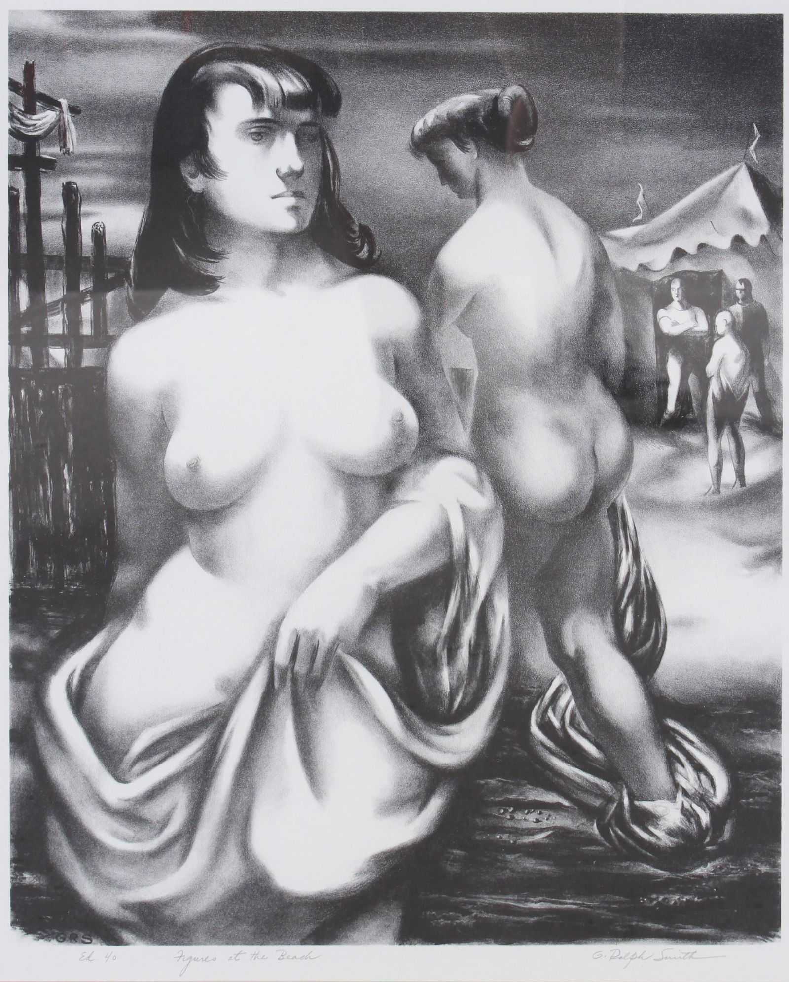 G Ralph Smith Lithograph "Figures at the Beach" (1 of 4)