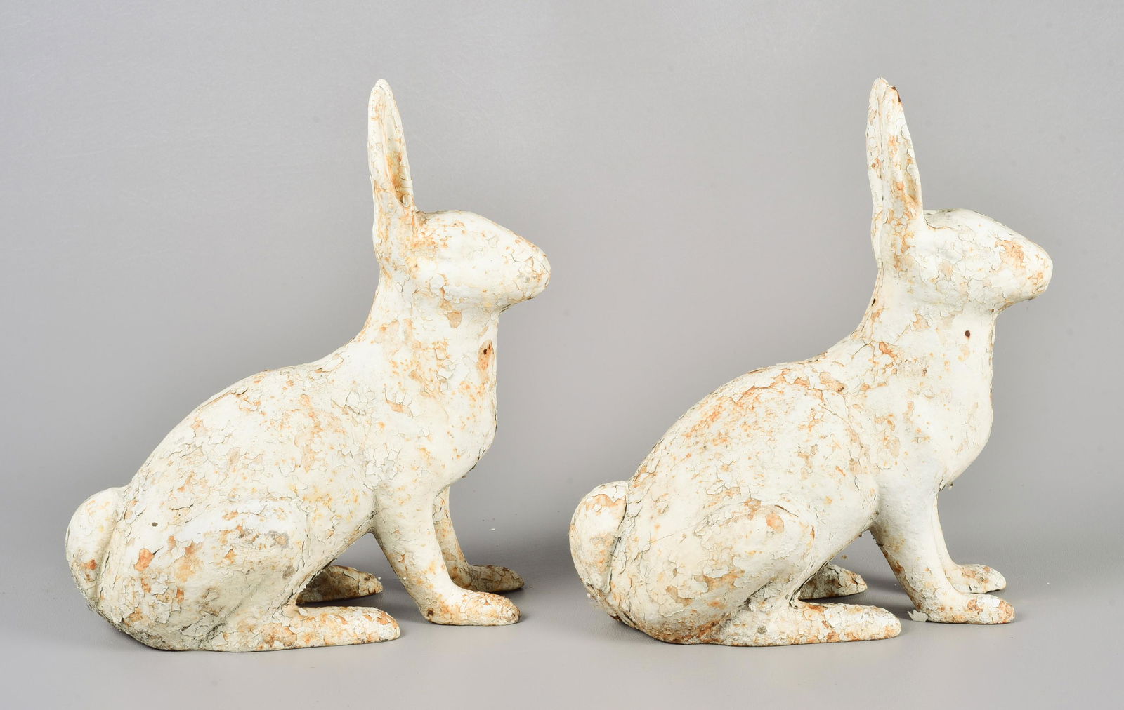 Pair Cast Iron White Painted Rabbit Doorstops (1 of 1)