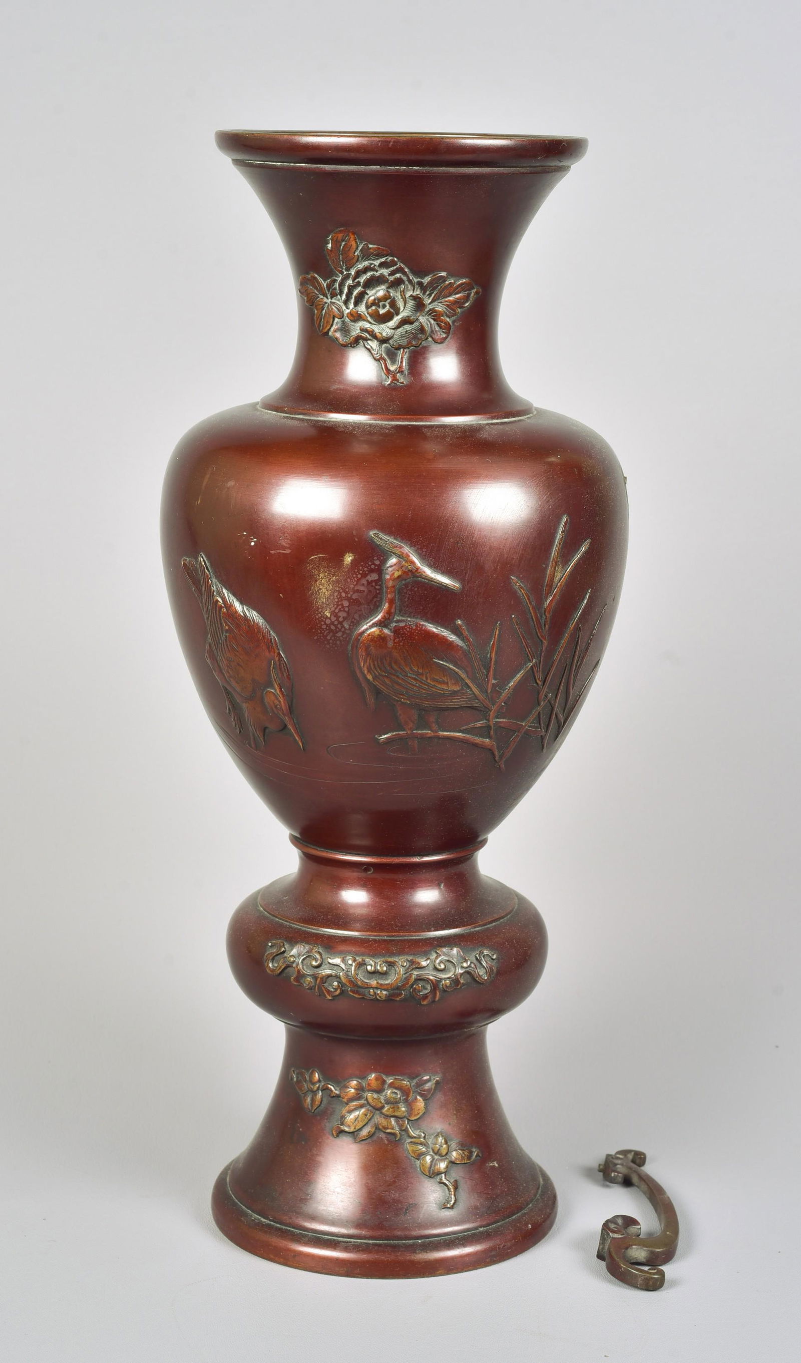 Bronze Chinese Crane Decorated Vase (1 of 3)