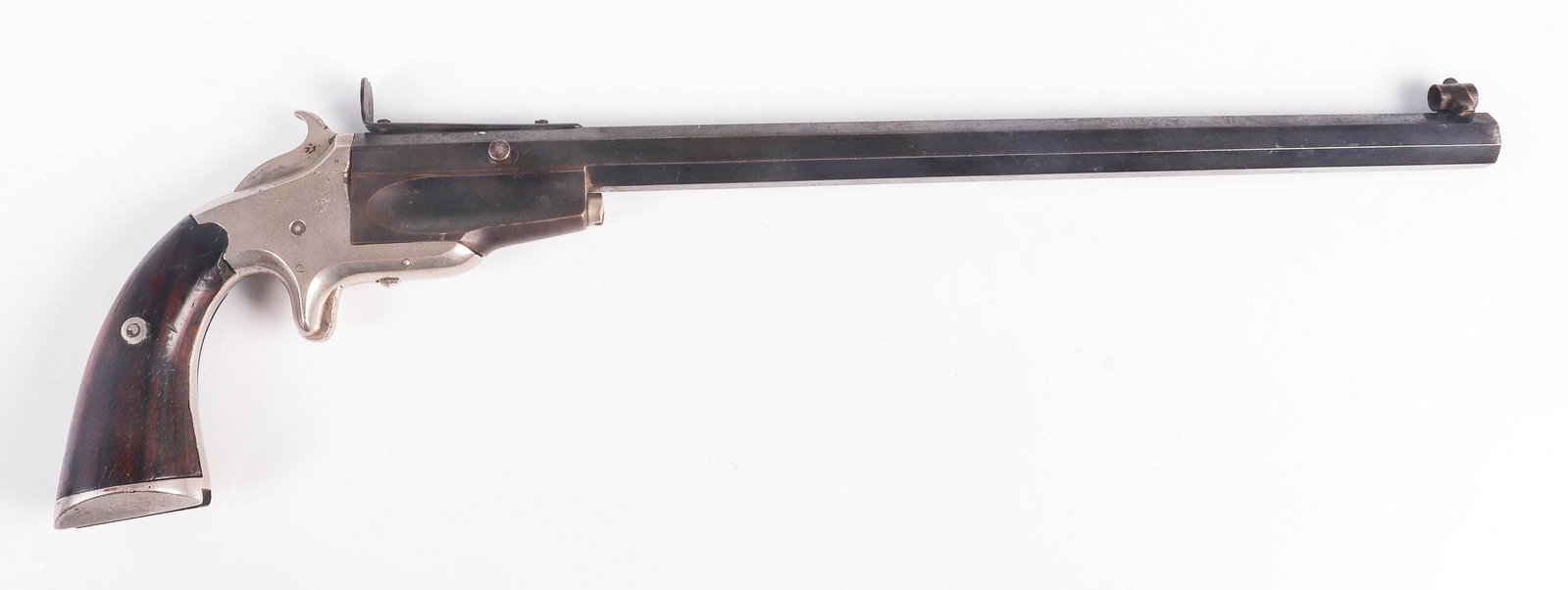 Frank Wesson 1870 Small Frame Pocket Rifle: Frank Wesson 1870 Small Frame Pocket Rifle, lacking shoulder stock, .22 ca, full octagon 12" barrel, mark FRANK WESSON / WORCESTER MASS / PATENTED MAY 3, 1870, SN 1322