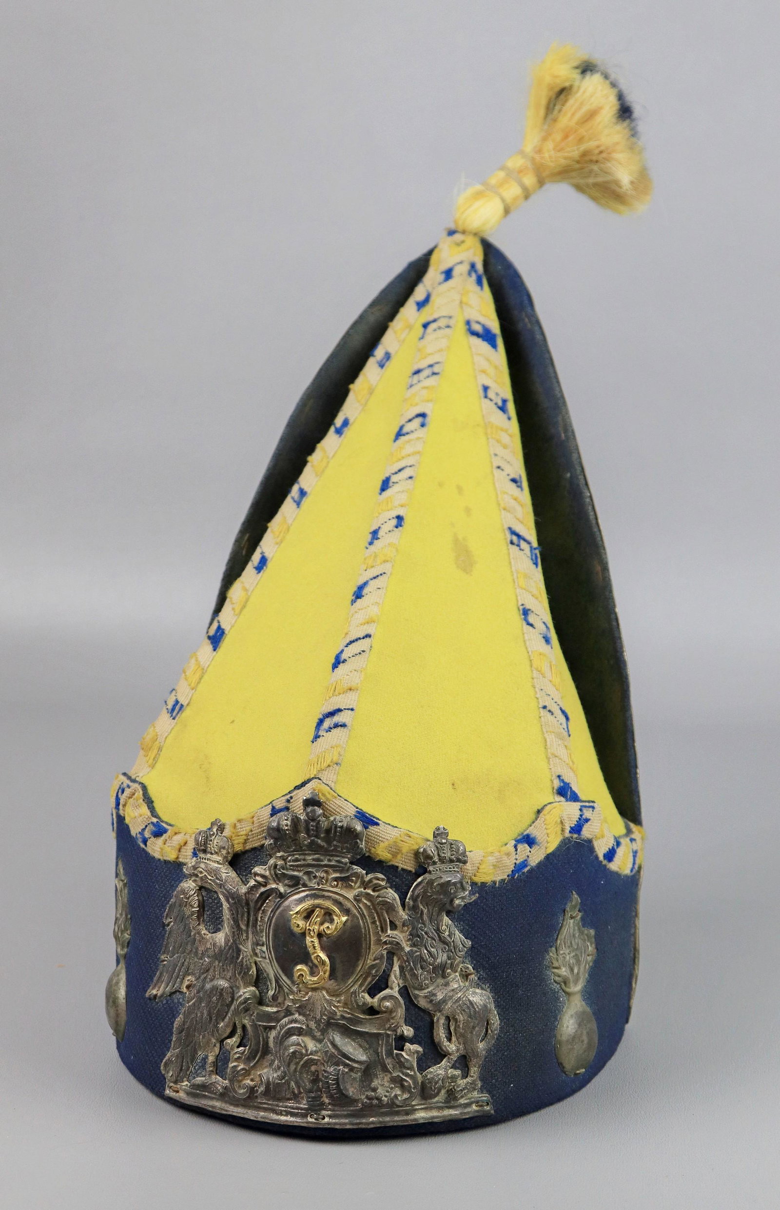 Russian Mitre Hat: Russian Mitre Hat, Period of Peter III, Holstein musketeer regiment's grenadier, front panel with a chased and repousse imperial eagle.
