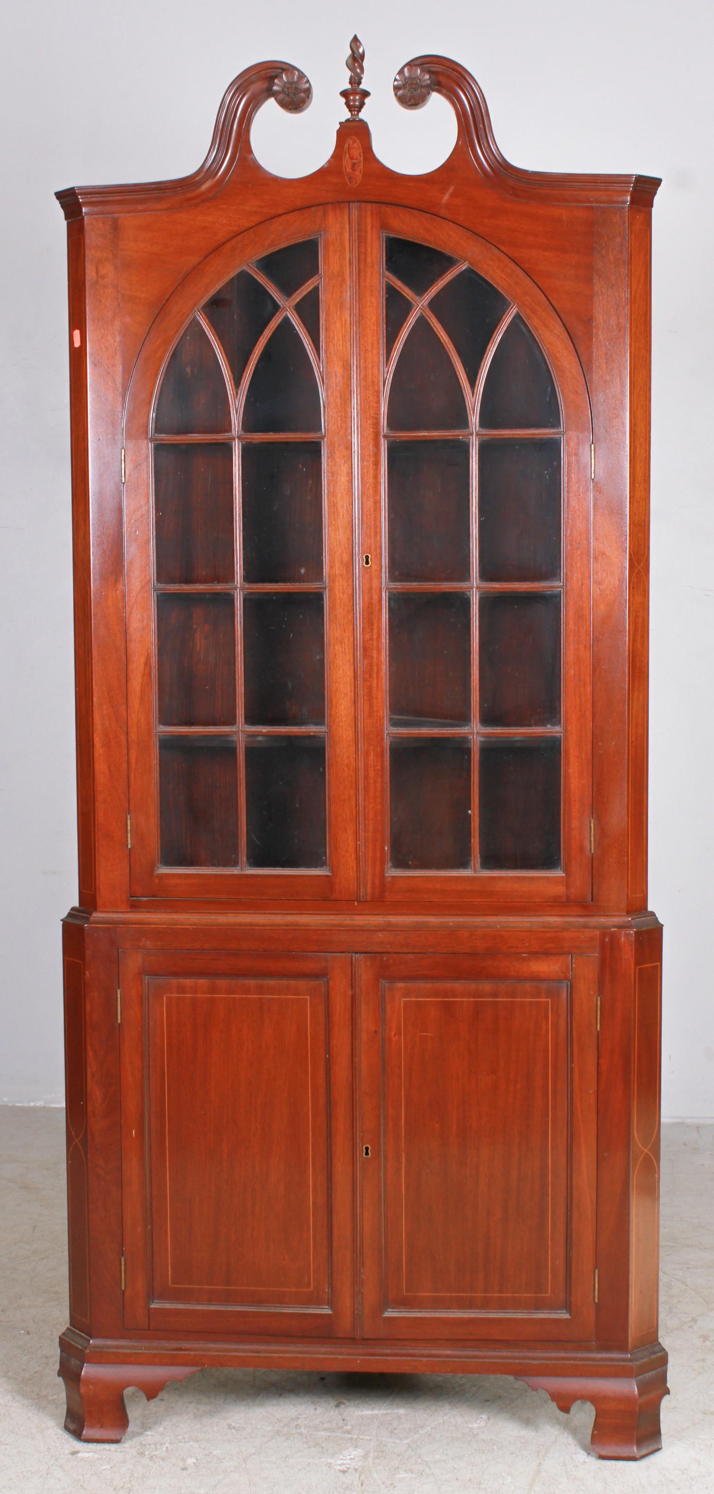 String inlaid mahogany 2-part Federal style corner (1 of 3)