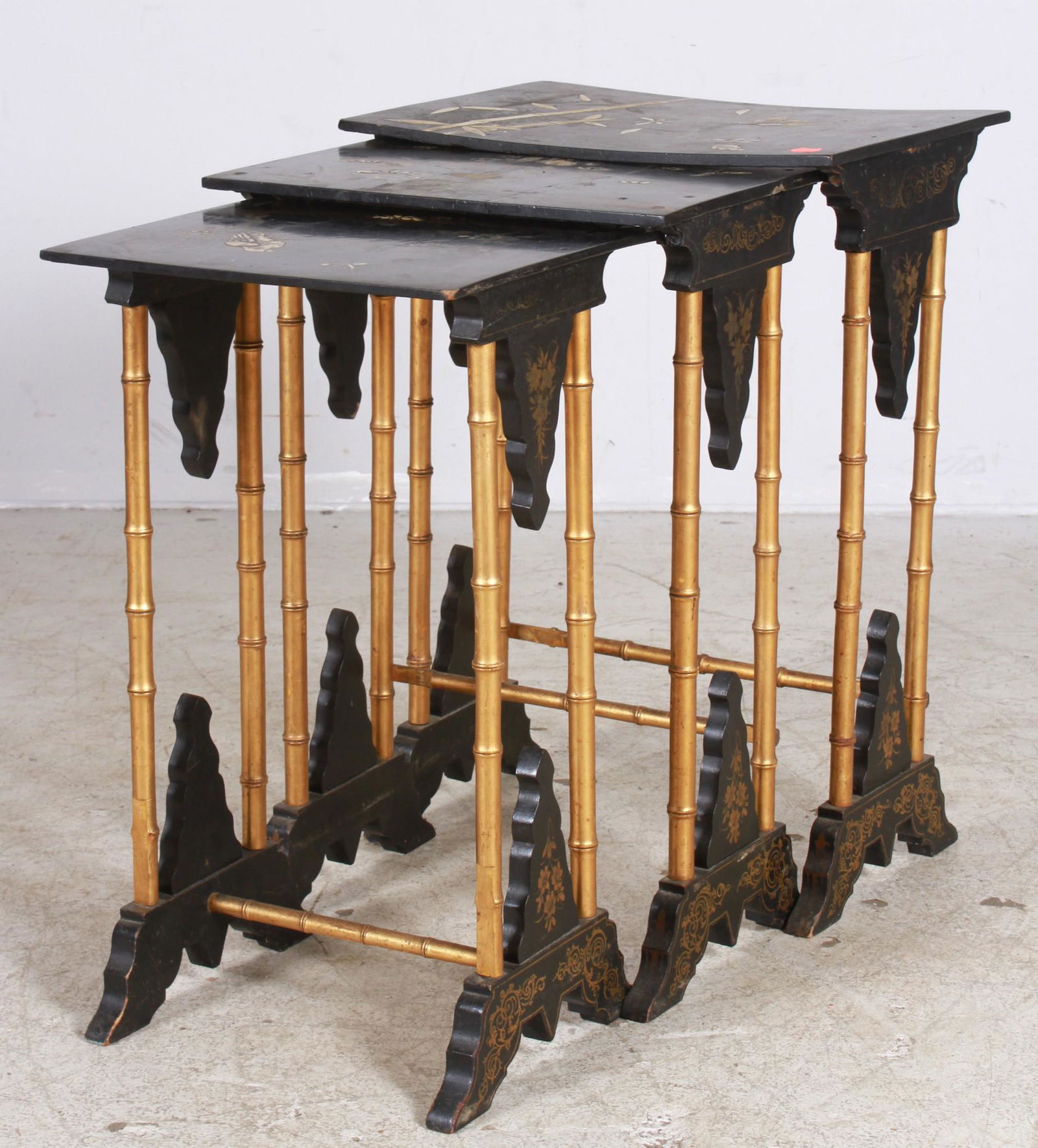 Nest of (3) lacquered bamboo occasional tables (1 of 3)