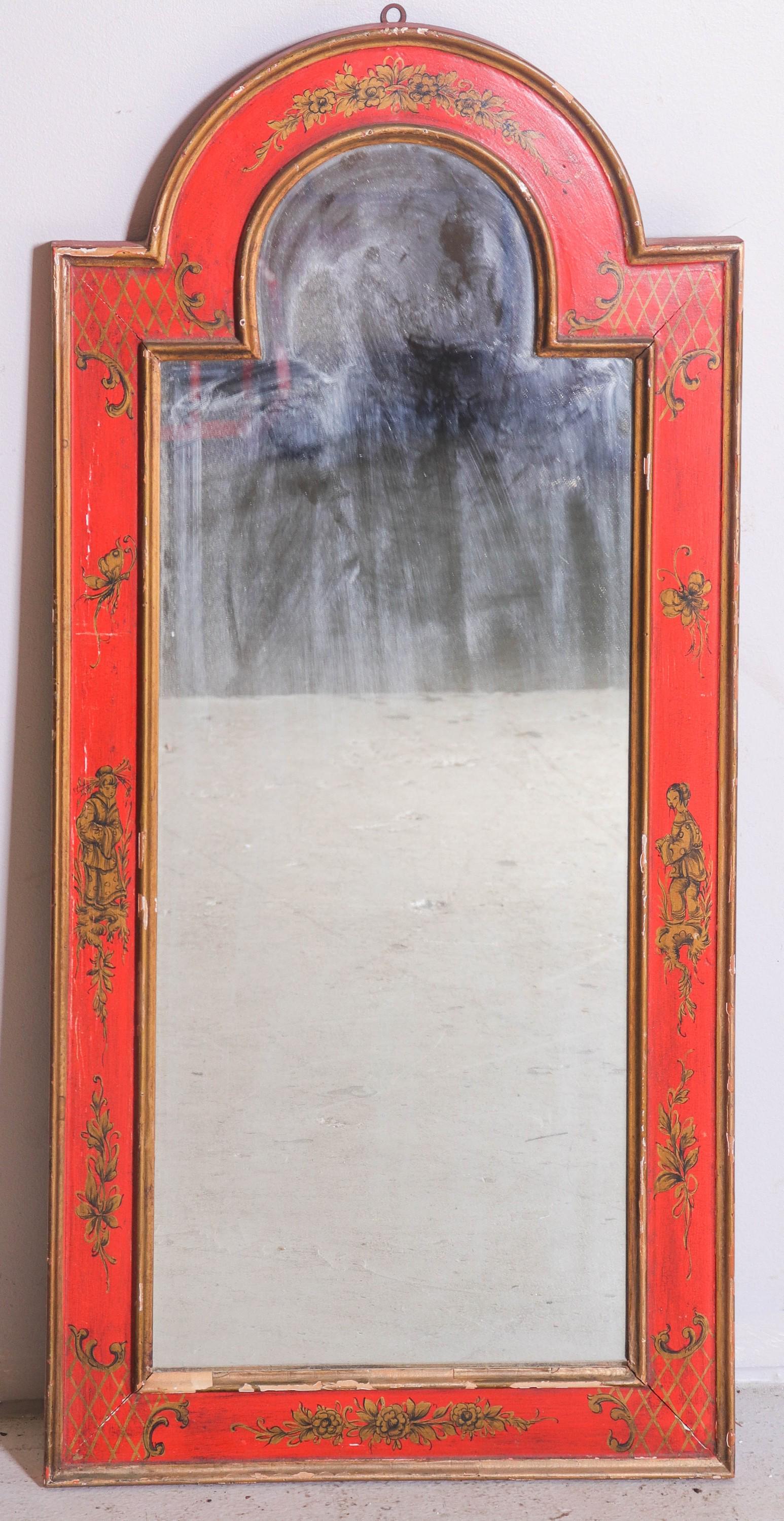 Paint decorated dome topped wall mirror (1 of 1)