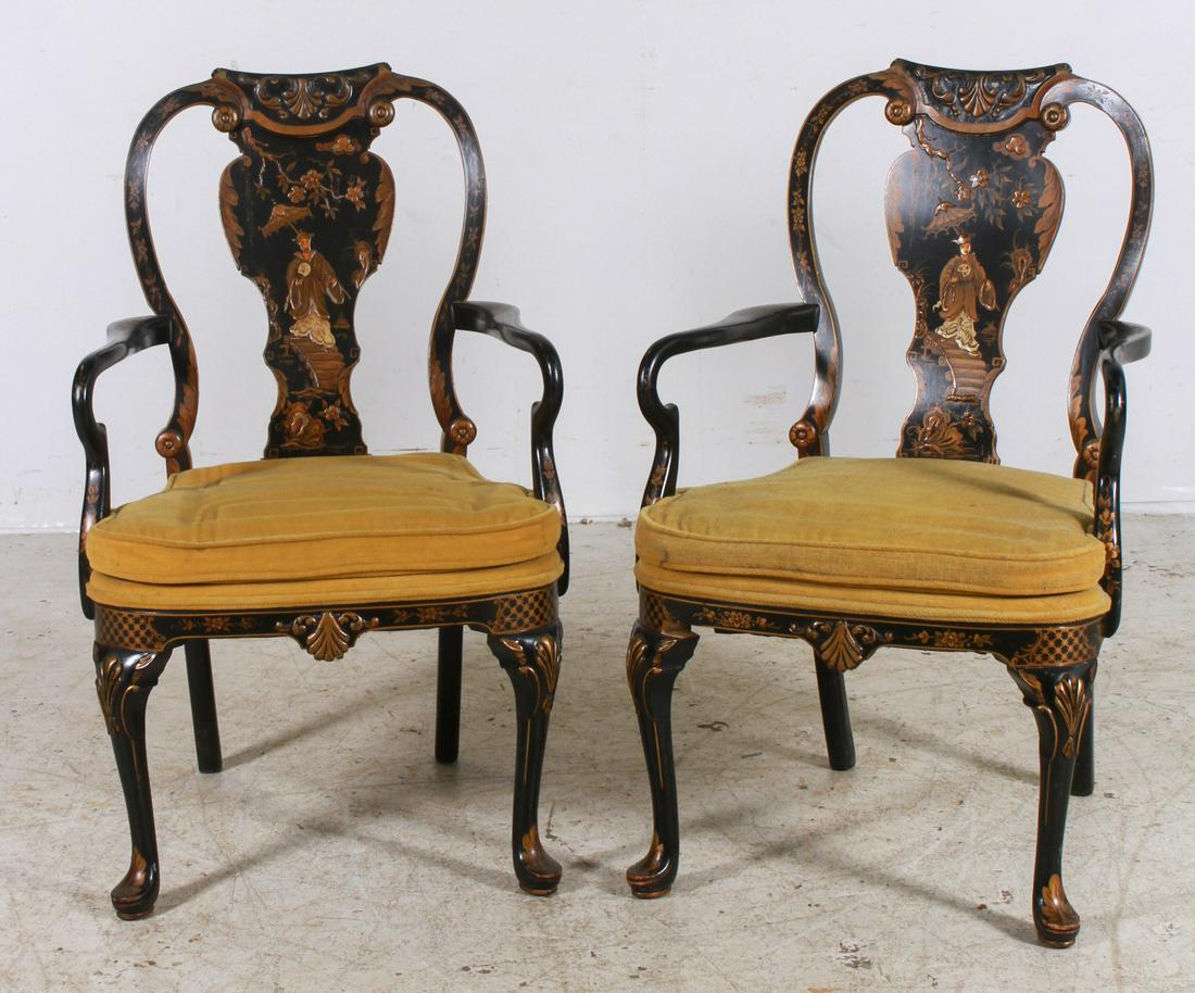 Pair Chinoiserie paint decorated armchairs (1 of 4)