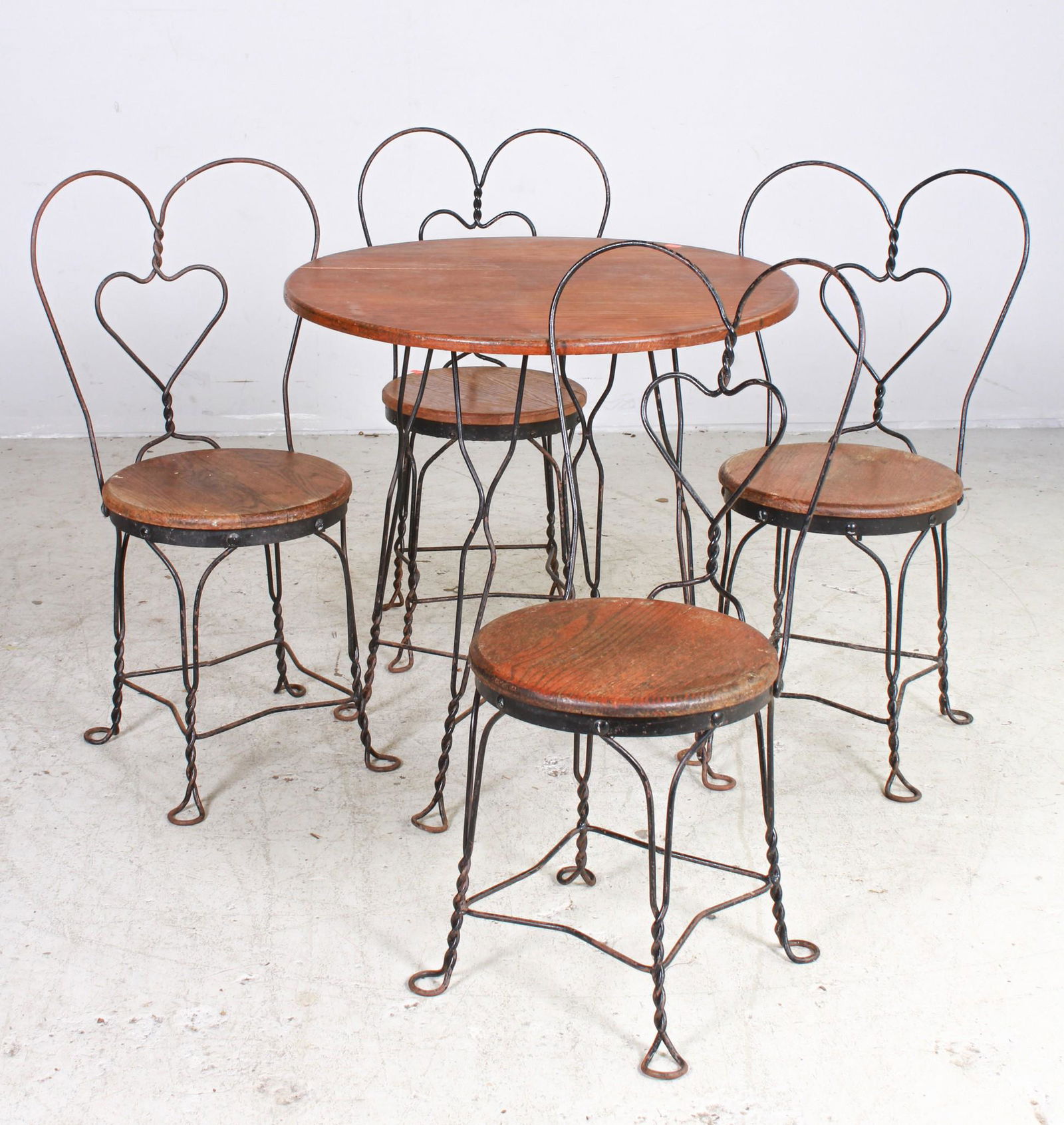 Oak & Wrought Iron Ice Cream Parlor Set (1 of 4)