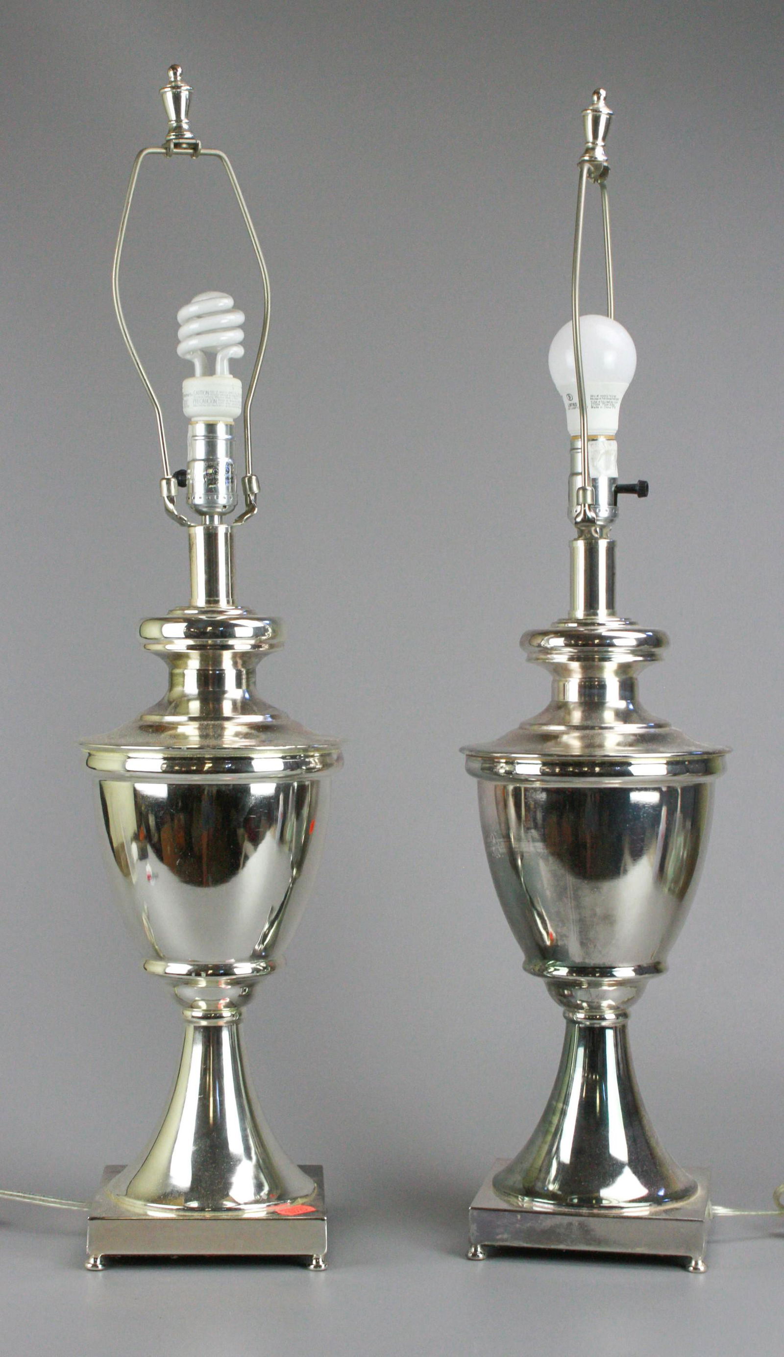 Pair silver colored urn form table lamps (1 of 1)