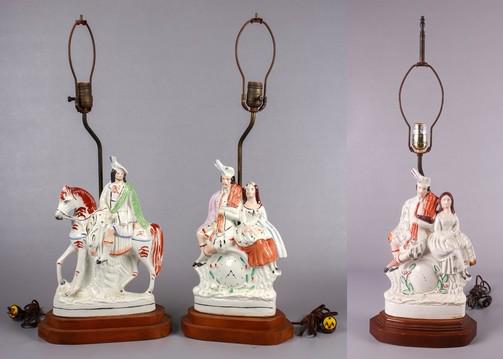 (3) Staffordshire Pottery Figural Table Lamps (1 of 8)