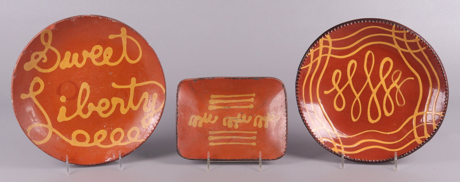 (3) Pcs Slip Decorated Redware Pottery (1 of 4)