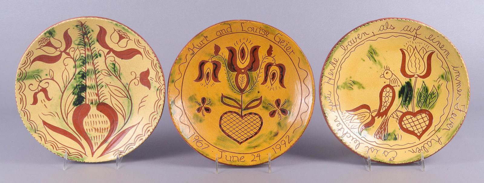 (3) Breininger Pottery Redware Plates (1 of 4)