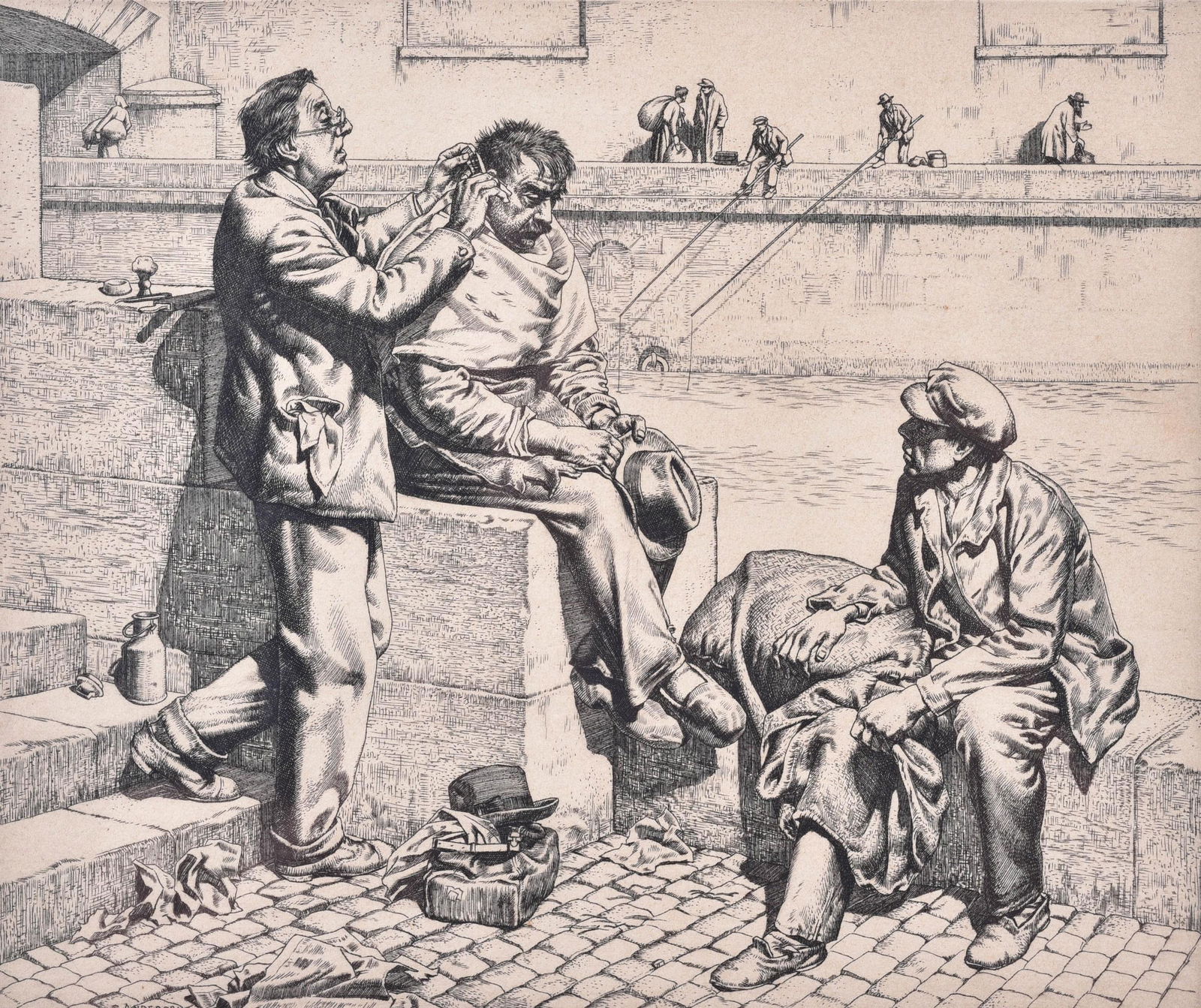 Stanley Anderson Etching "The Barber" (1 of 4)